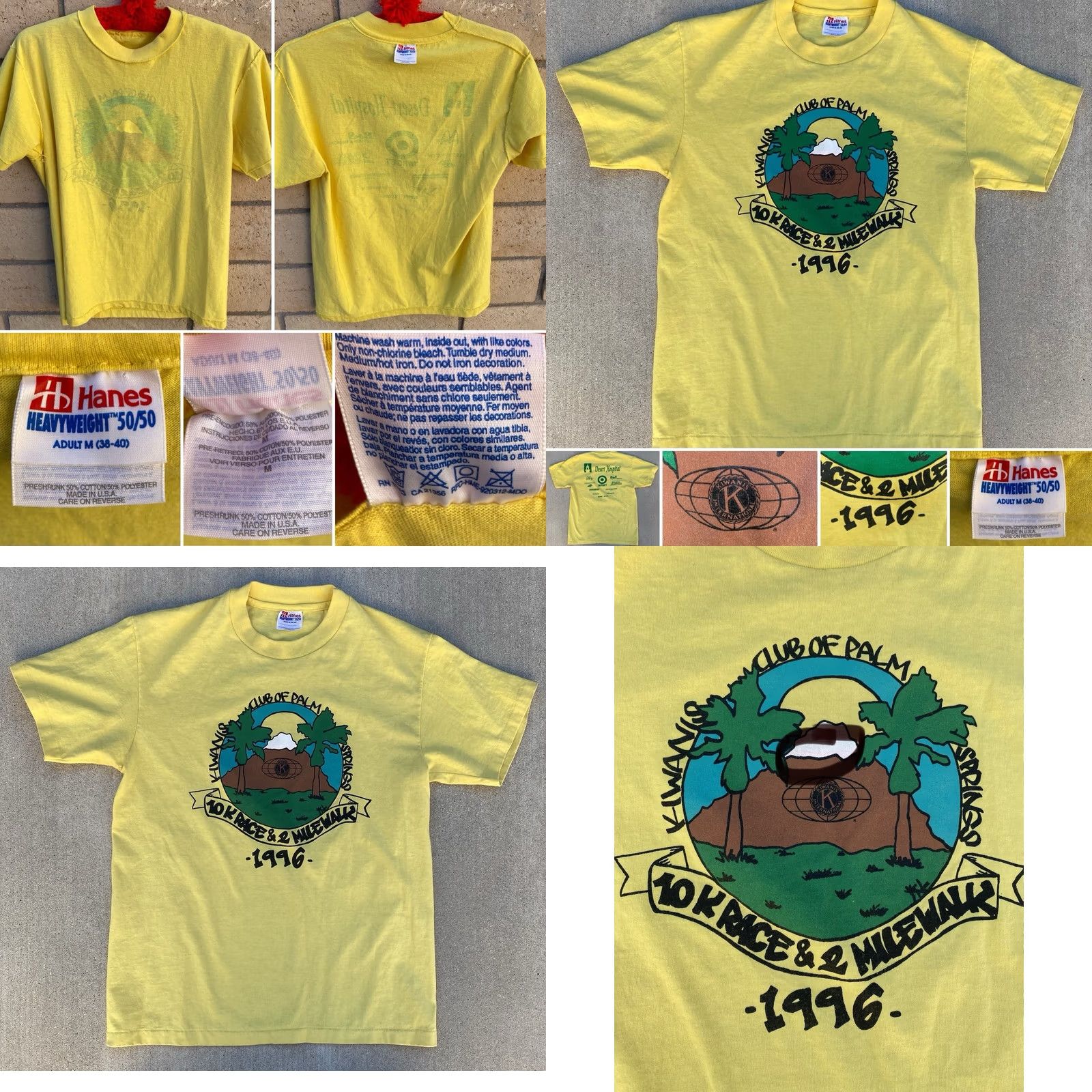 Hanes VINTAGE Hanes 10K Race T Shirt Kiwanis Club Palm Springs M Crew Neck Short Sleeve Yellow 1996 50/50 Graphic Print Mens Size US M / EU 48-50 / 2 - 10 Thumbnail