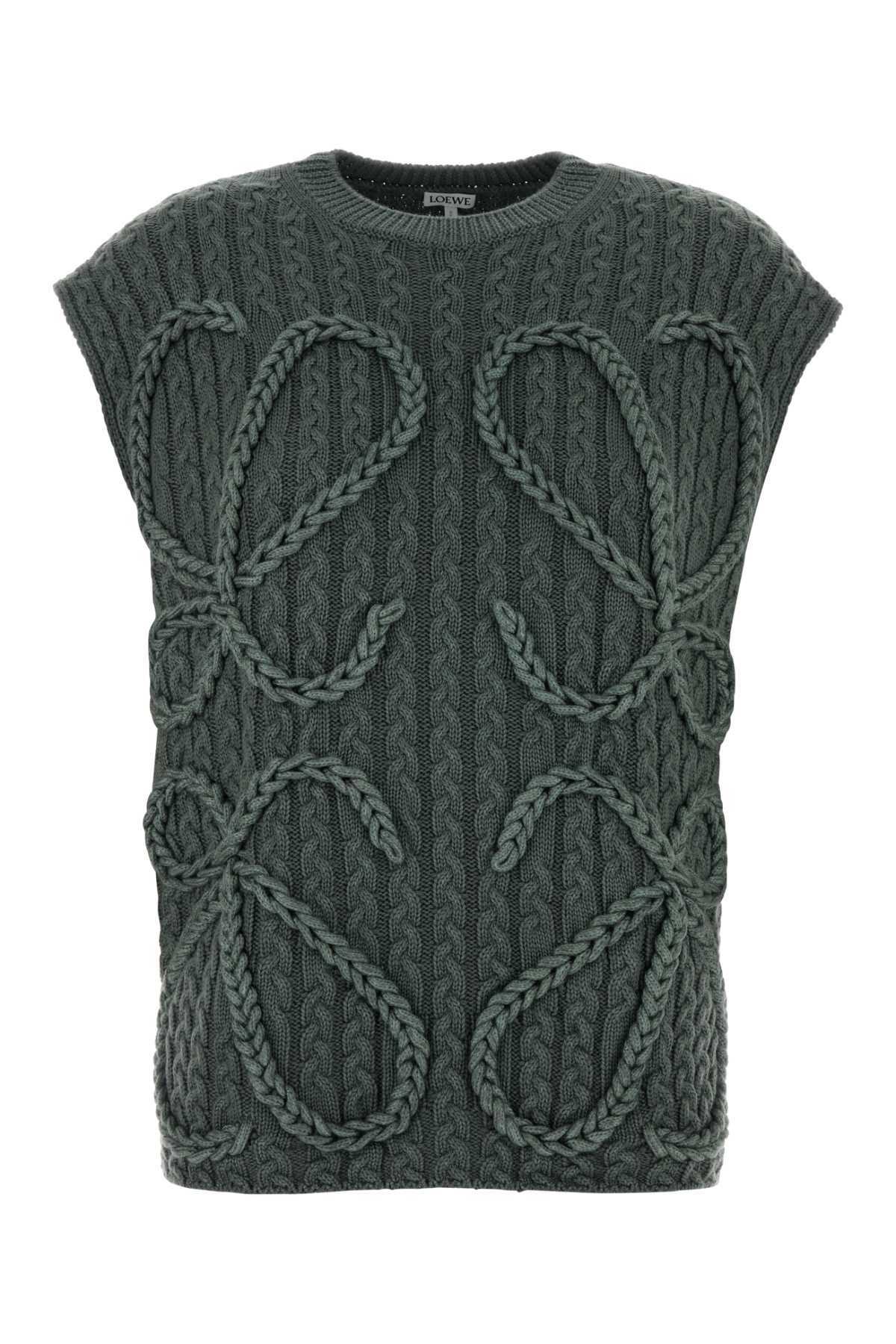Loewe Khaki Stretch Wool Oversize Vest Size XS / US 0-2 / IT 36-38 - 1 Thumbnail