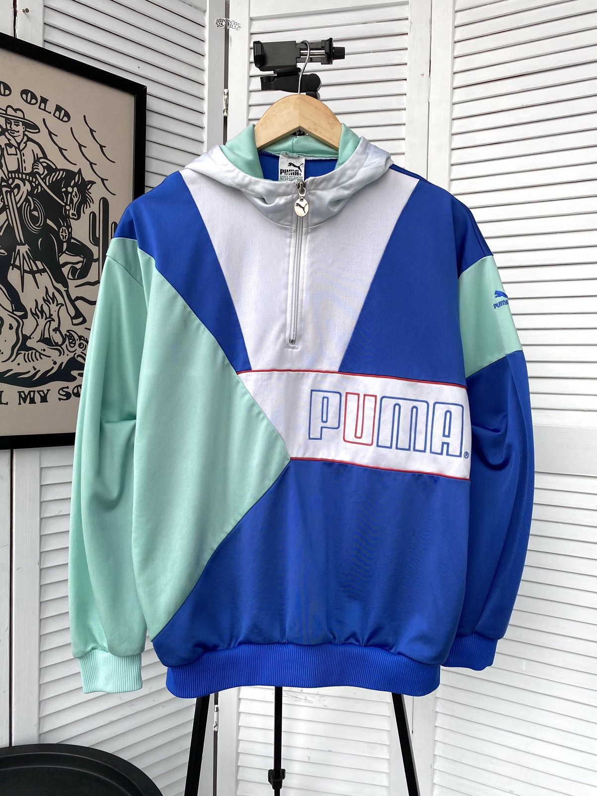 Puma × Vintage Vintage 90s Puma Track 1/4 Zip Hoodie Retro Atchletic Size US M / EU 48-50 / 2 - 1 Thumbnail