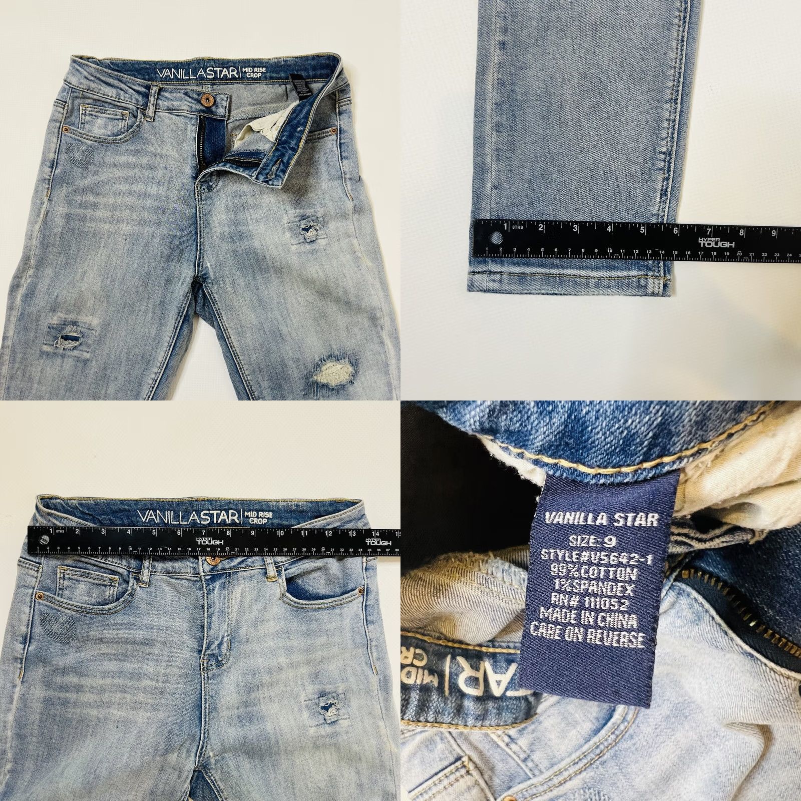 Vintage Vanilla Star Jeans Womens Blue Mid Rise Crop Distressed Stretch Size 9 School Approved Size 30" / US 8 / IT 44 - 8 Thumbnail