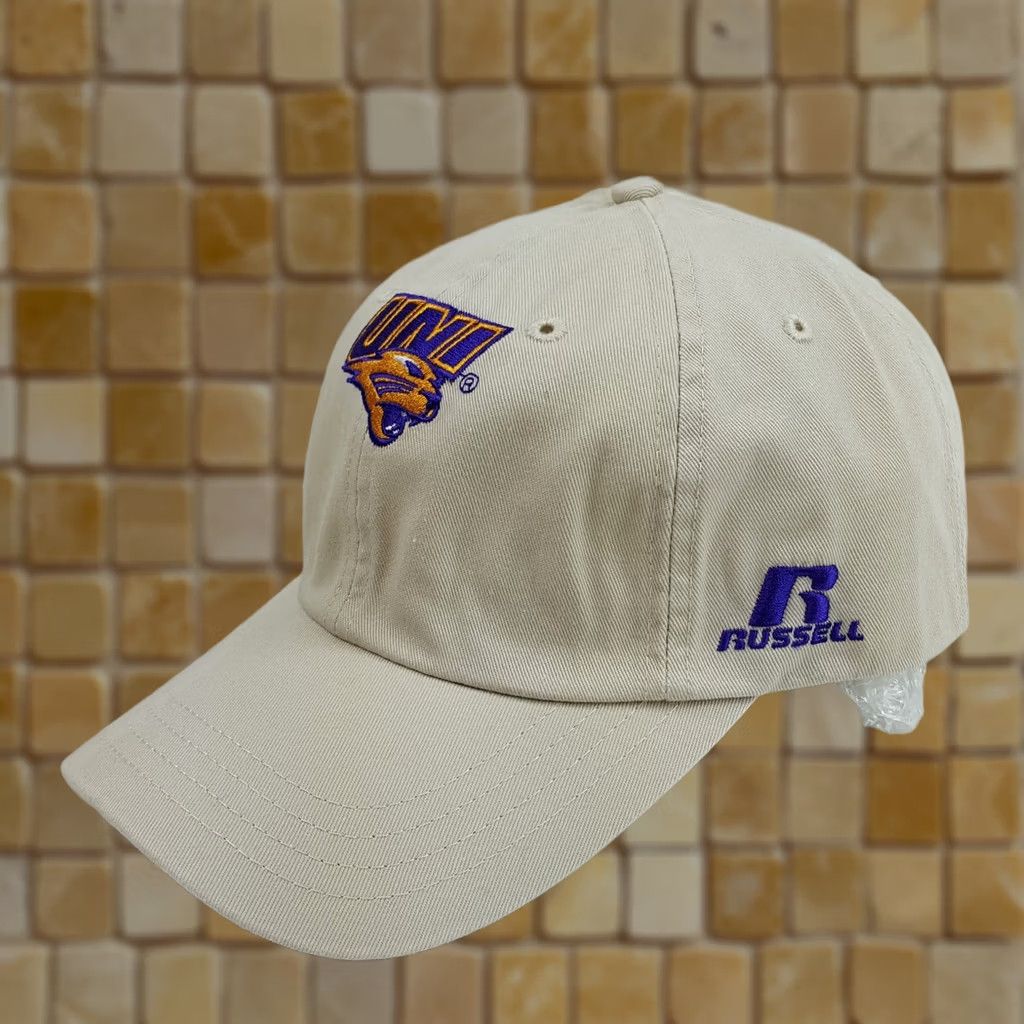 Russell Athletic VINTAGE Northern Iowa Panthers Hat College Athletic NCAA Snapback Adjustable Beig e Russell Athletic Retro 90s University Sports Baseball Cap Men Size US 35 - 1 Thumbnail