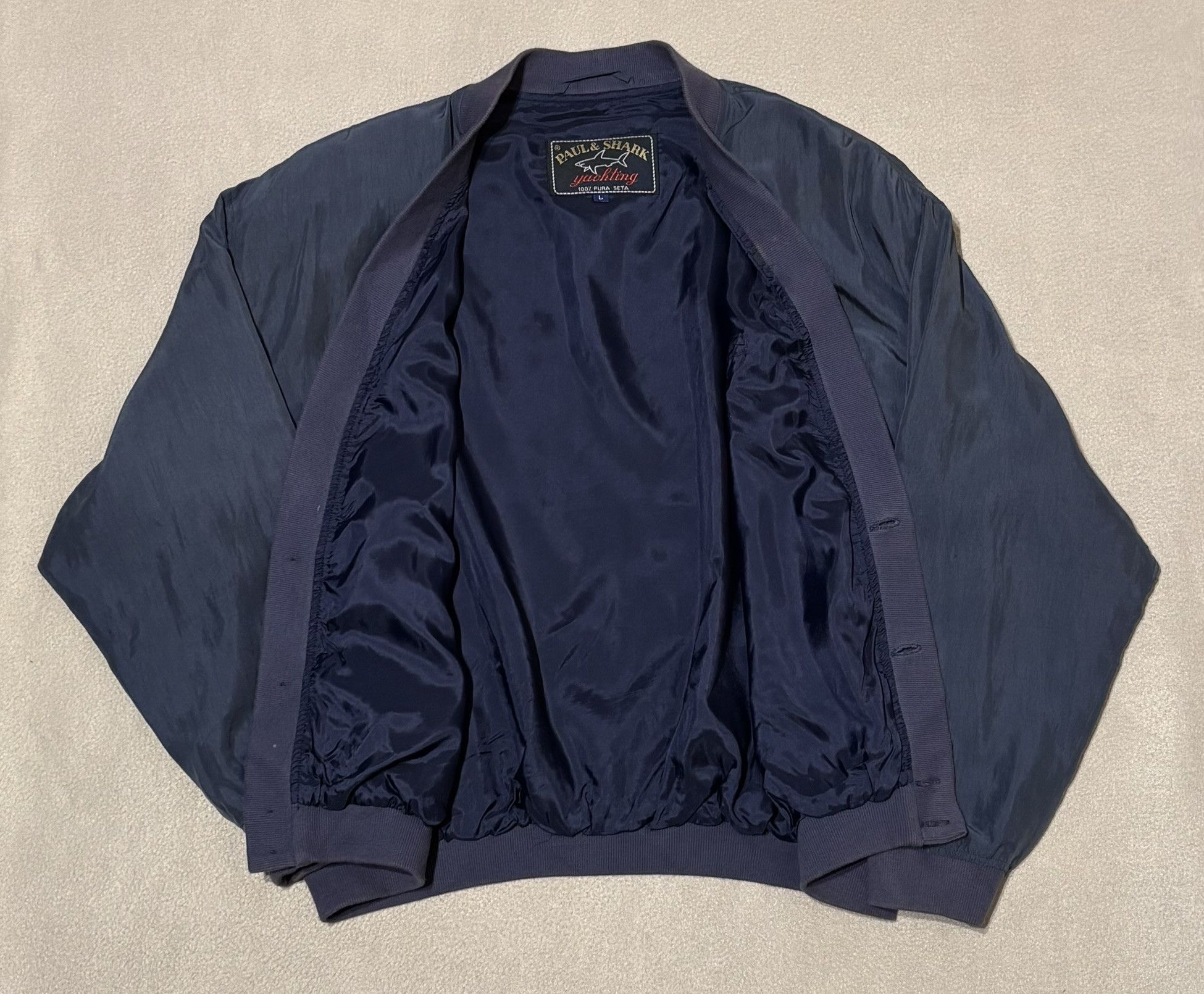 Paul & Shark Paul Shark Bomber Jacket 100% Silk Navy Large Size US L / EU 52-54 / 3 - 15 Thumbnail