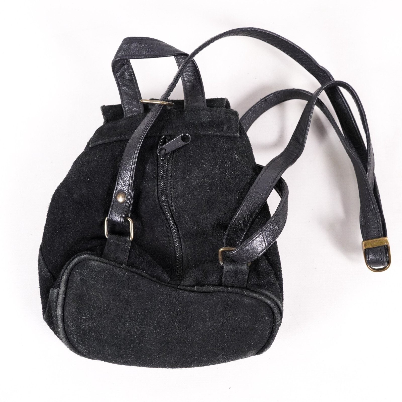 Other Black Suede Leather Over Shoulder Bag Satchel Backpack Pack Size ONE SIZE - 2 Thumbnail