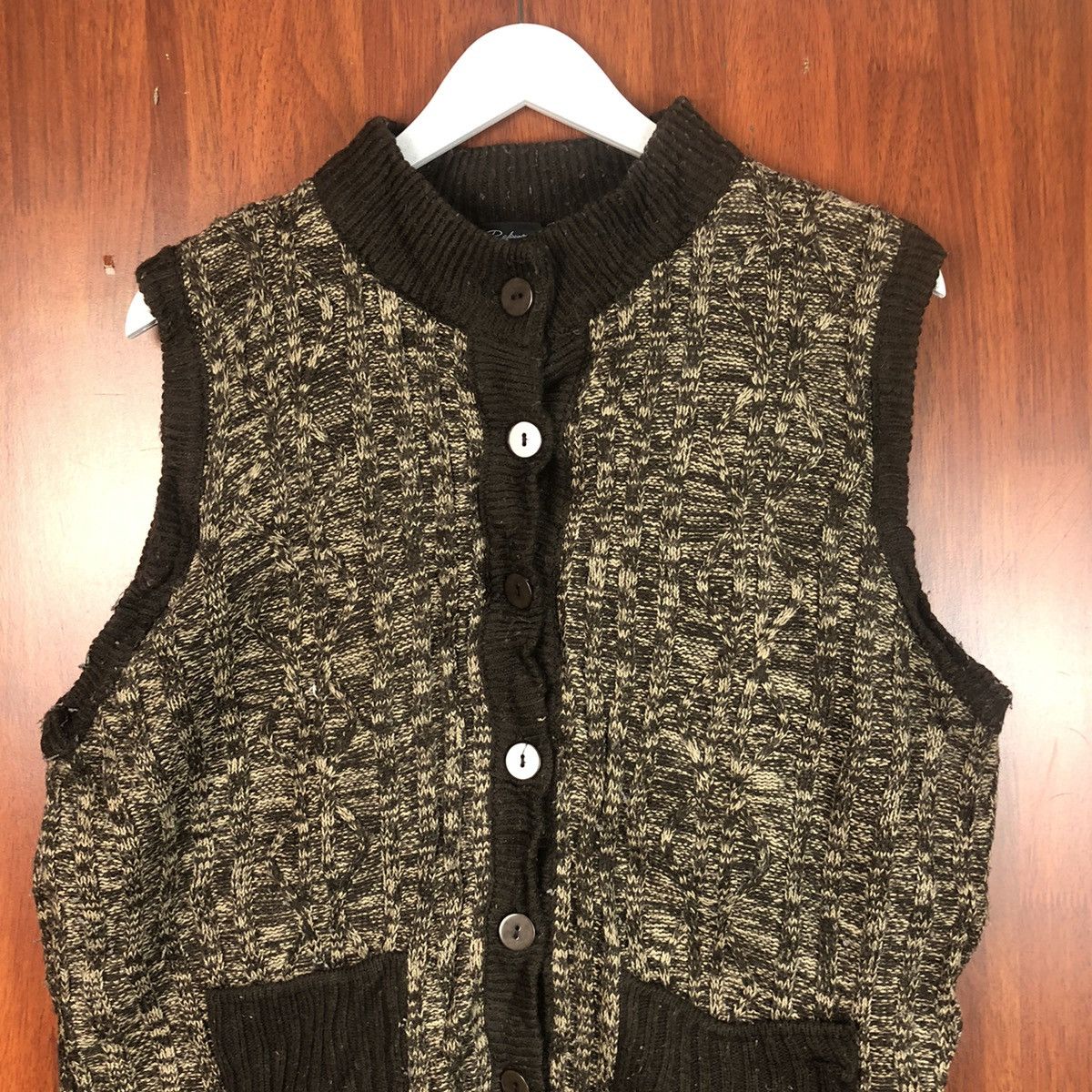 Japanese Brand Relinon Brown Cardigan vintage knitwear Vest #7492 Size L / US 10 / IT 46 - 2 Thumbnail