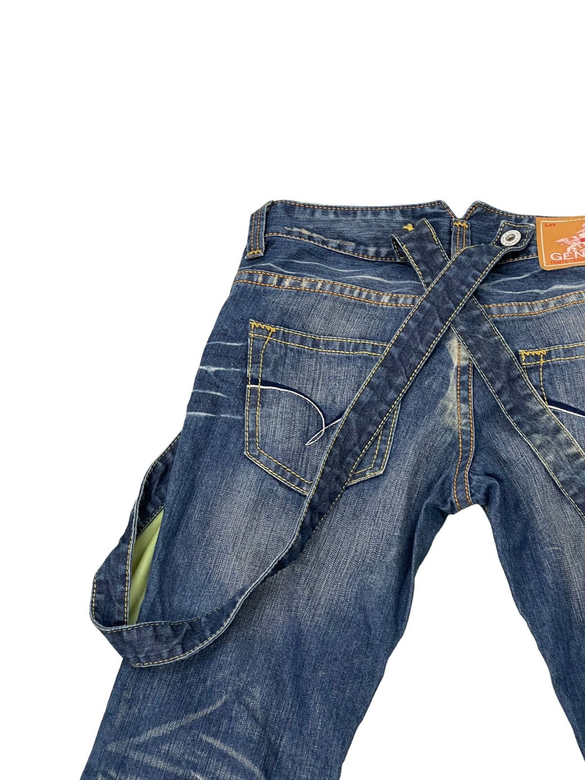 Japanese Brand Suspender Jeans Genoese Distres Low Rise Slim 7🟦5 Size US 28 / EU 44 - 19 Thumbnail