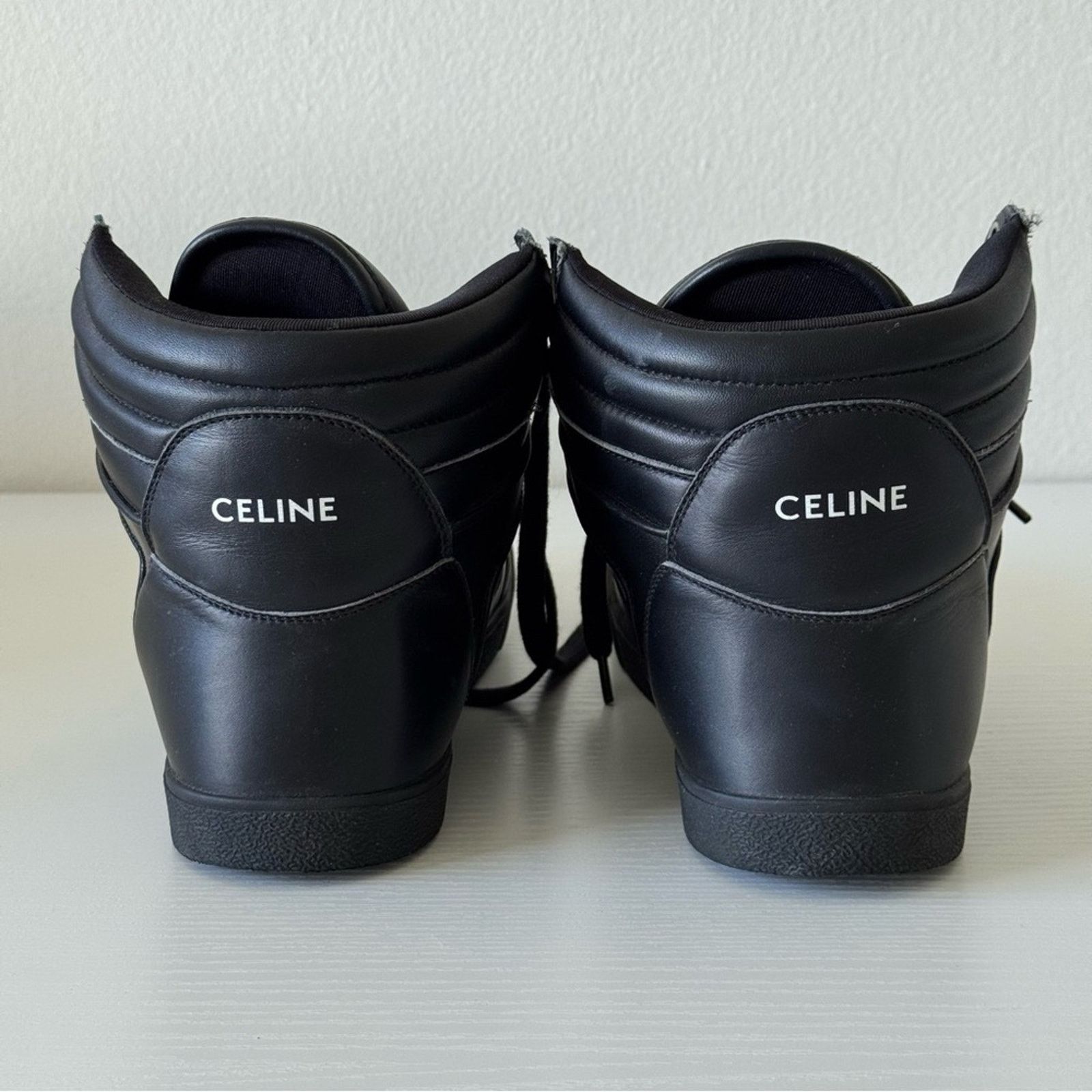 Celine CELINE Black Leather High-Top Sneakers – Size 40, Like New! Size US 7 / EU 40 - 6 Thumbnail