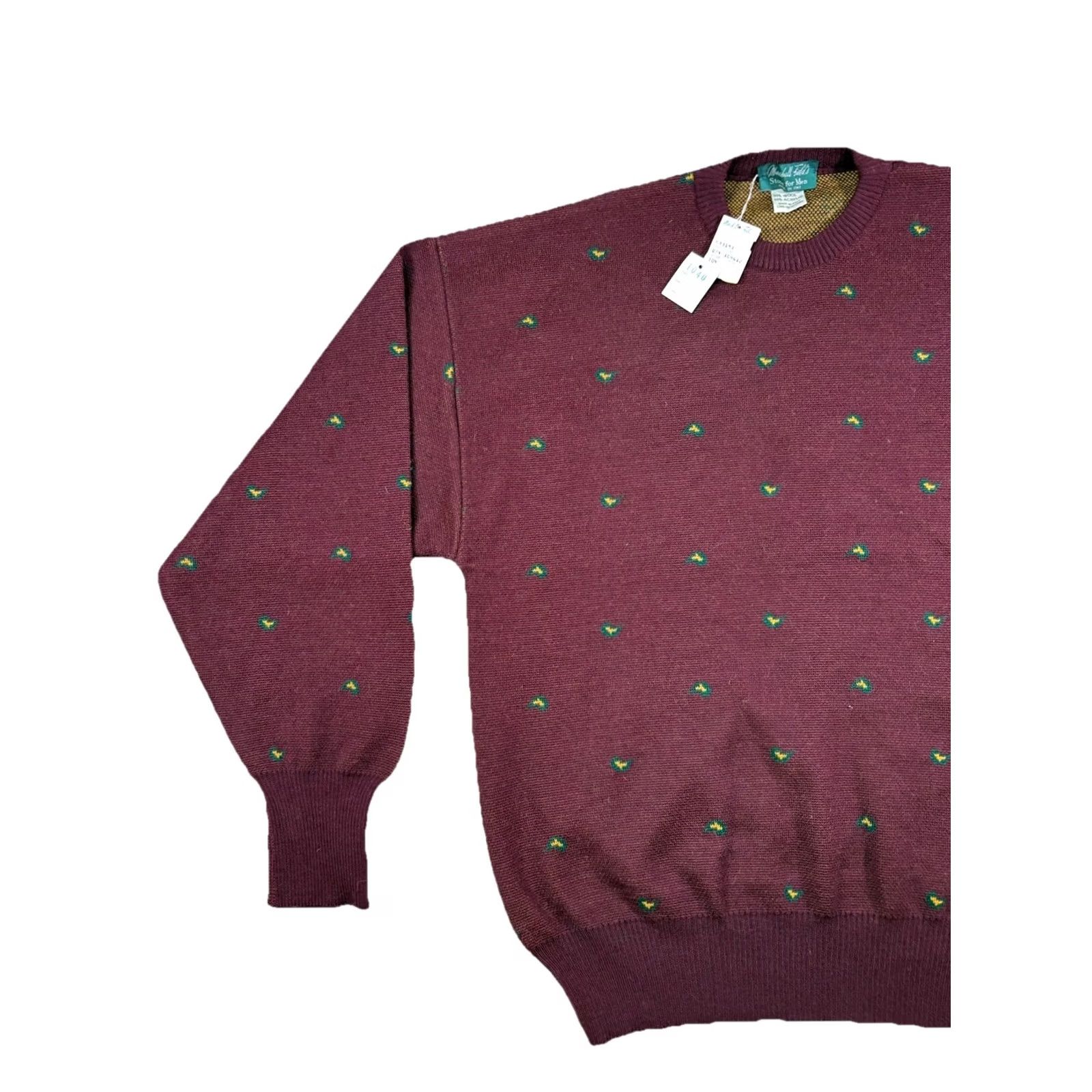 Vintage VINTAGE Marshall Field’s Men’s Wool Sweater Burgundy Geometric Crew Neck L Regular Knit Italy 90s Retro Preppy Pullover Mens Size US L / EU 52-54 / 3 - 2 Thumbnail