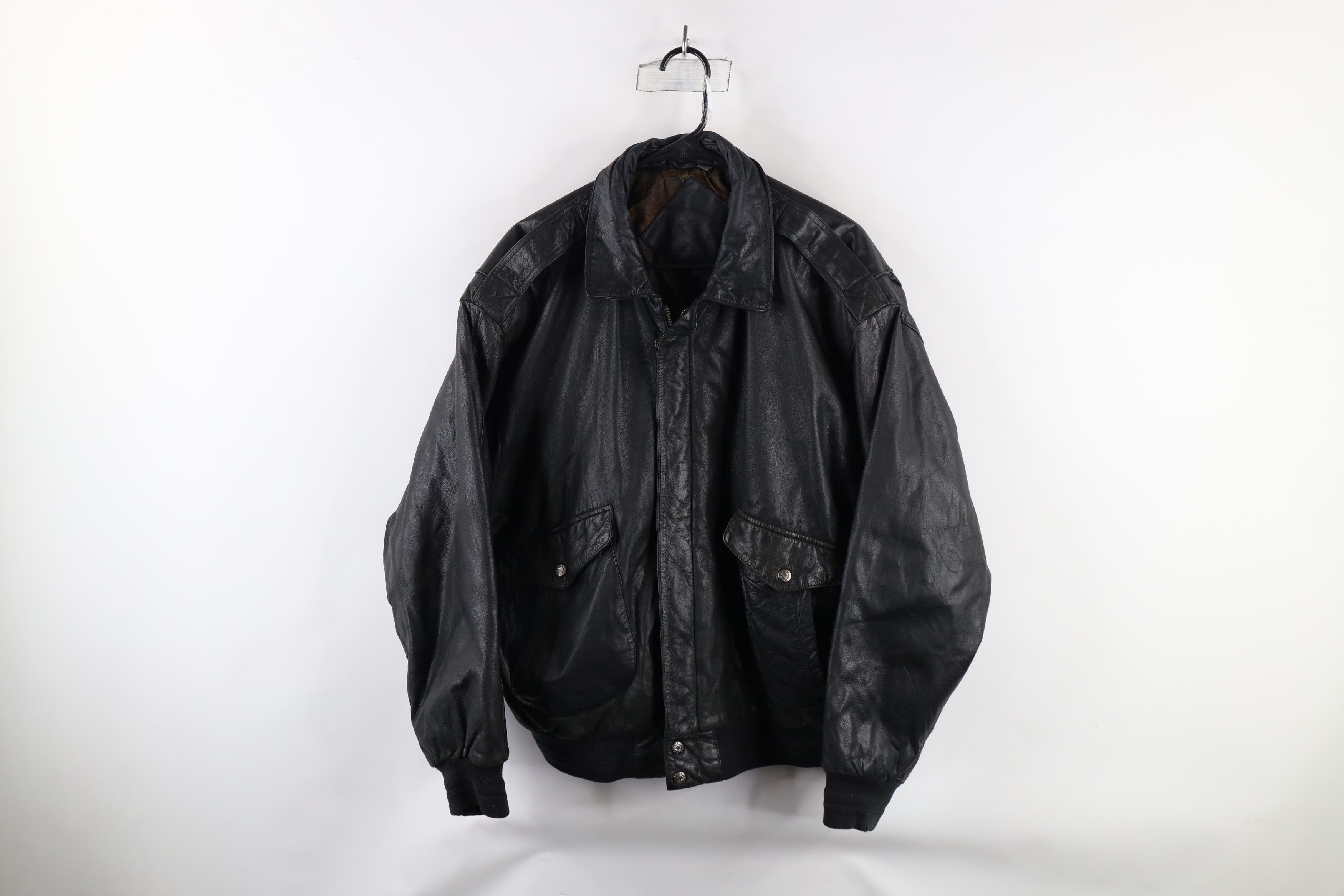 Vintage Vintage 90s Streetwear Leather Flight Bomber Jacket Black Size US L / EU 52-54 / 3 - 1 Thumbnail