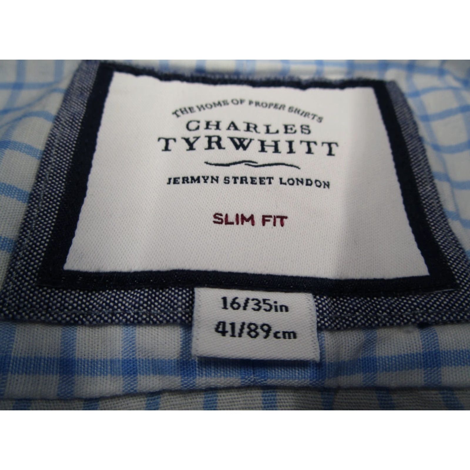 Charles Tyrwhitt Charles Tyrwhitt Dress Shirt Mens Slim Blue Check Long Sleeve Linen Blend Button Up Work Size 34R - 3 Thumbnail
