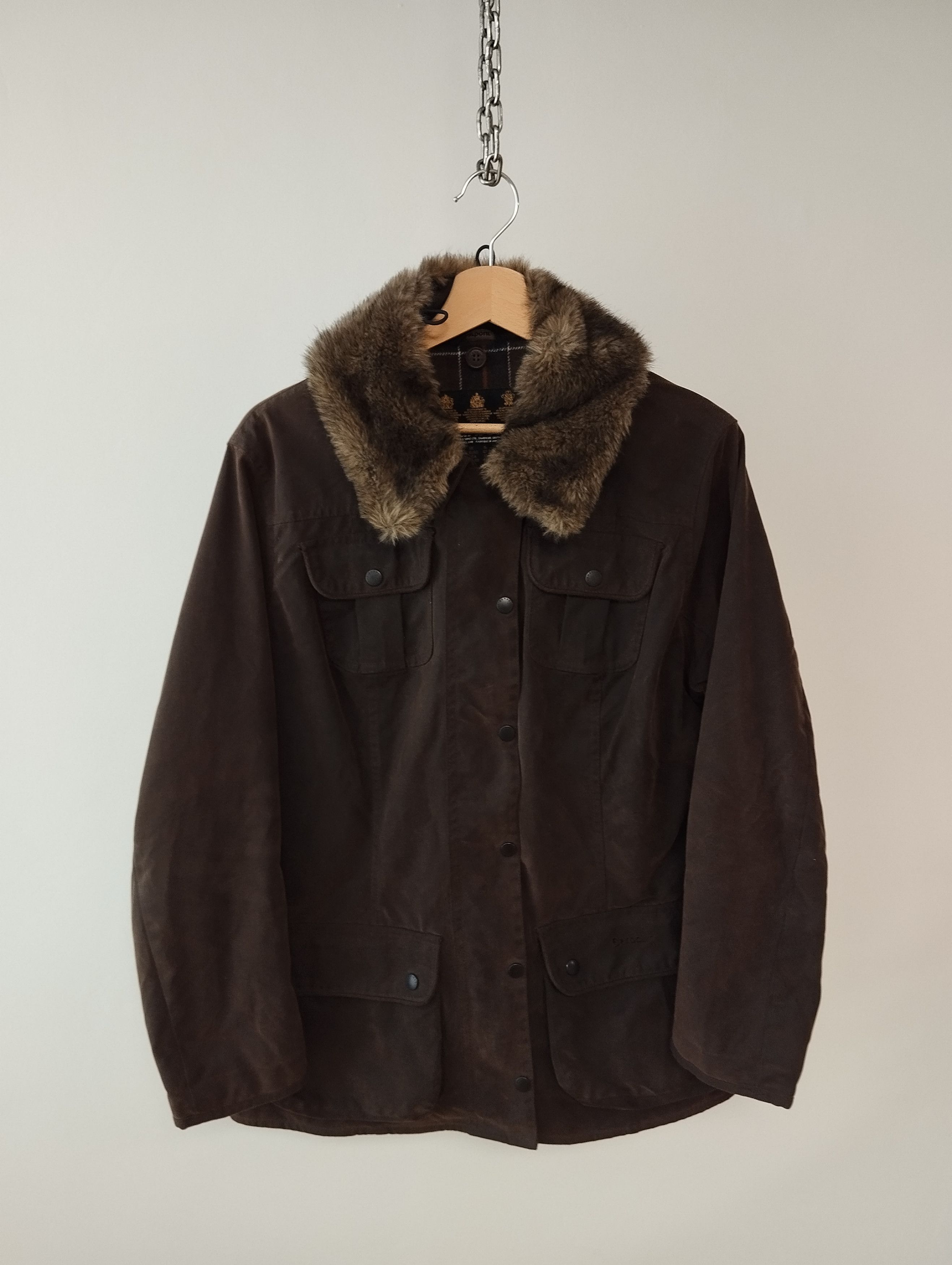 image of Avant Garde x Barbour Vintage Barbour Waxed Jacket Fur Trim Utility Size Usa 12 in Brown, Women's