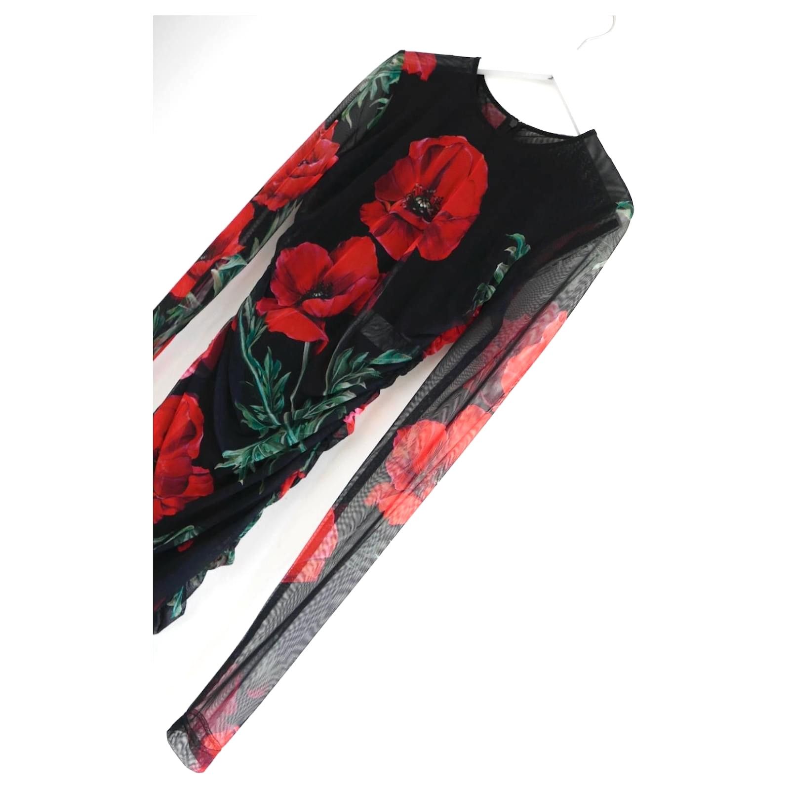 Dolce & Gabbana Dolce & Gabbana Poppy Print Ruched Mesh Midi Dress Size XS / US 0-2 / IT 36-38 - 3 Thumbnail