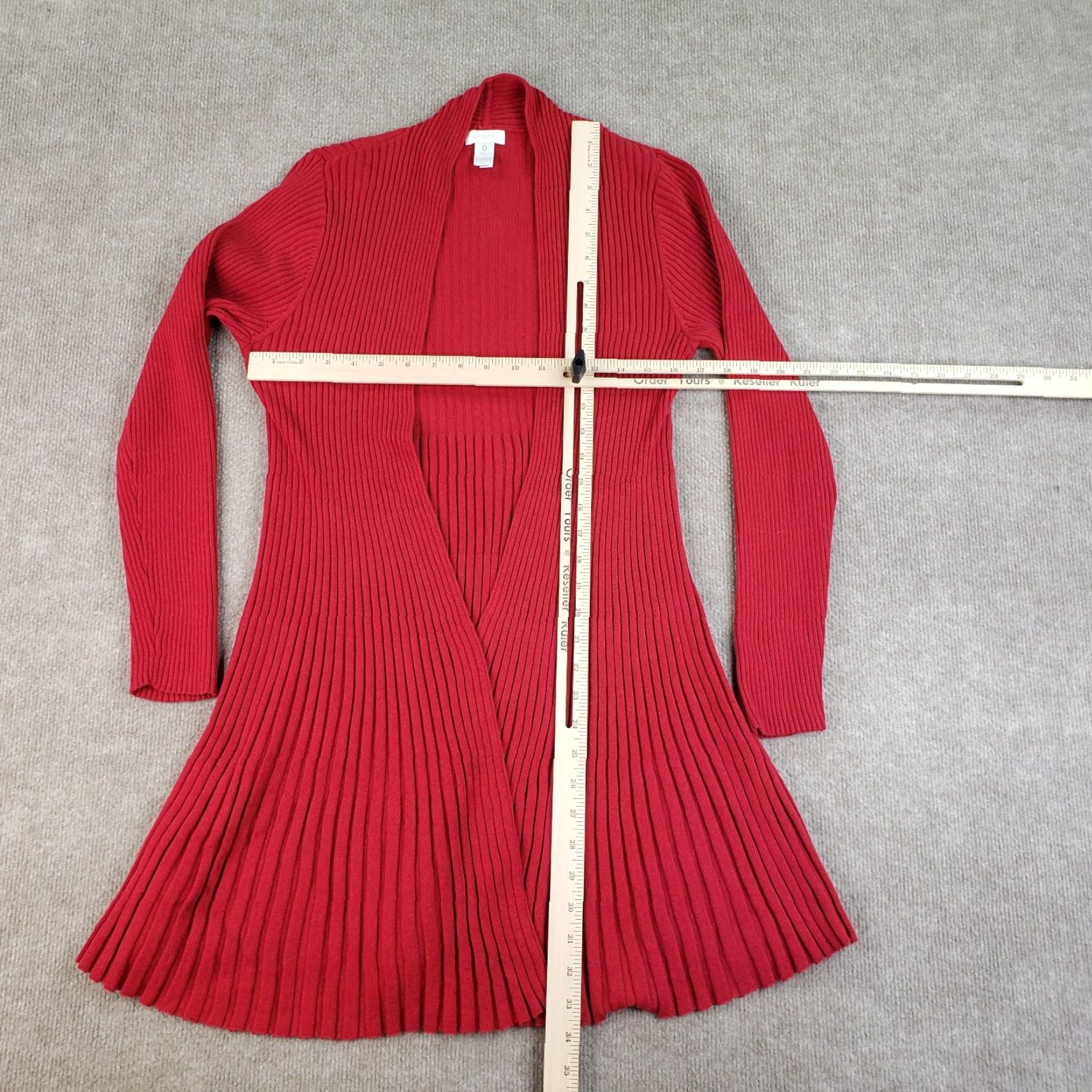 Vintage Chicos Cardigan Sweater Women Size 0 Red Open Front Ribbed Stretch Casual Shirt Womens Cardigan 0 Red Knit Stretch Casual Size XS / US 0-2 / IT 36-38 - 2 Thumbnail