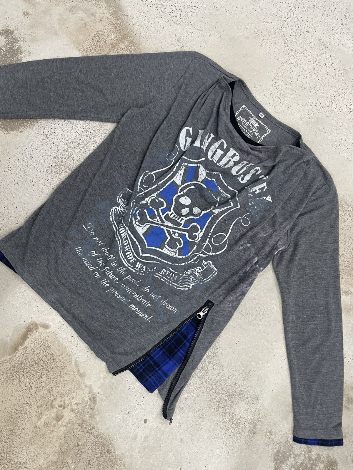Japanese Brand Gangbuster Tartan Blue Y2K Punk Skull Layer Tee Size XS / US 0-2 / IT 36-38 - 4 Thumbnail