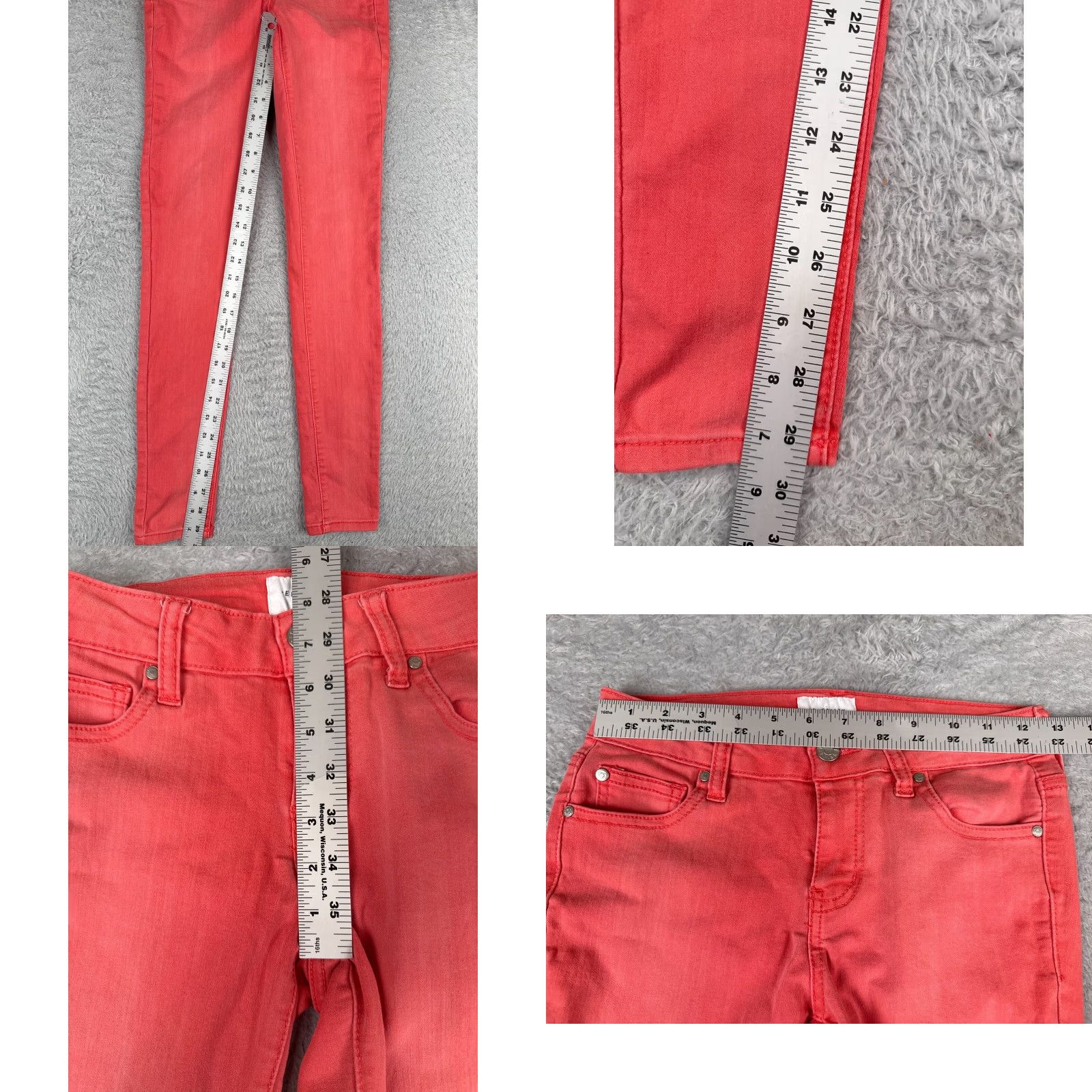 Vintage Celebrity Pink Jeans Junior 1 Coral Denim Skinny Cotton Blend Mid Rise 26x30 Womens Jeans Size 25" / US 0 / IT 36 - 8 Thumbnail