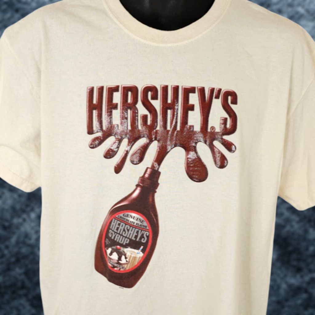 Gildan Hershey Chocolate Syrup T Shirt Mens Large Snack Tee Dessert T-Shirt Candy Bar Gildan Beige Cotton Short Sleeve Crew Neck Mens Size US L / EU 52-54 / 3 - 1 Thumbnail