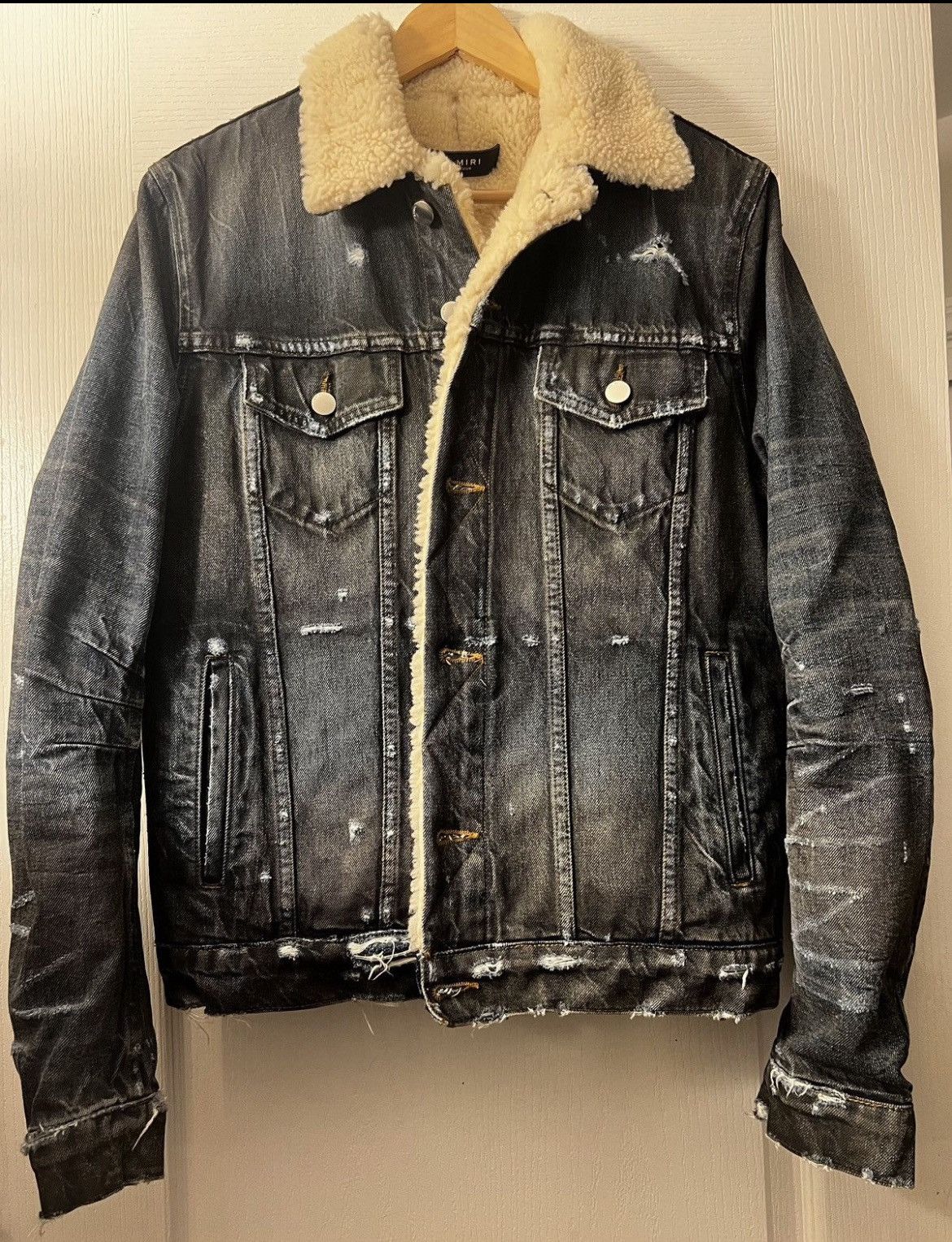 Amiri Shearling Dark Indigo Trucker