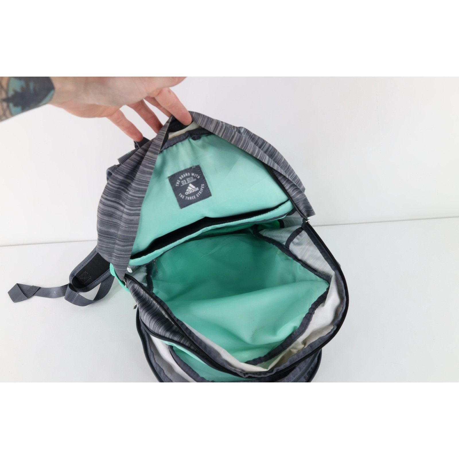 Adidas Vintage Adidas Spell Out Striped Loadspring Backpack Bag Size ONE SIZE - 15 Thumbnail