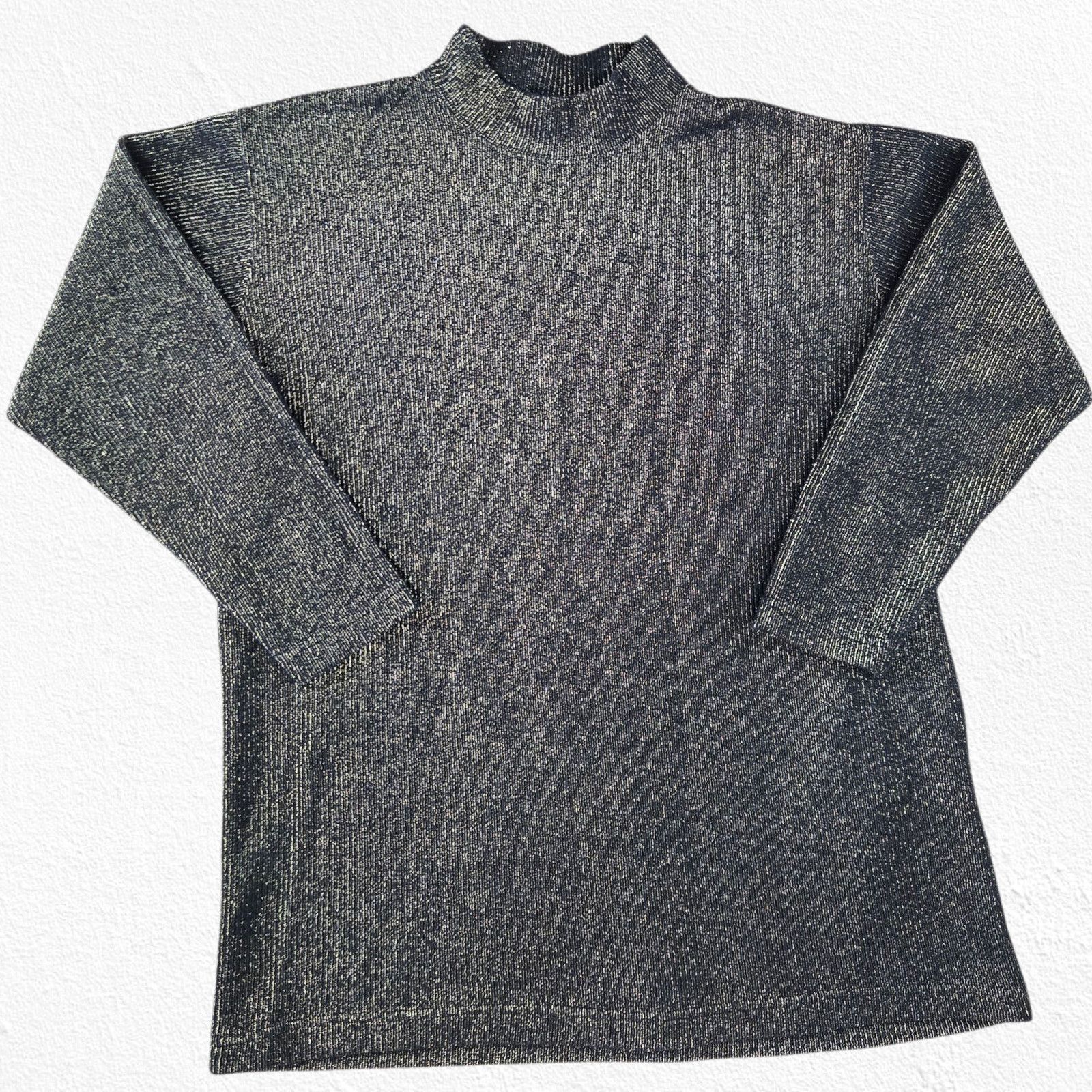 Vintage Metallic Gray Gold Mock Neck Ribbed Sweater Size Medium Size M / US 6-8 / IT 42-44 - 2 Thumbnail