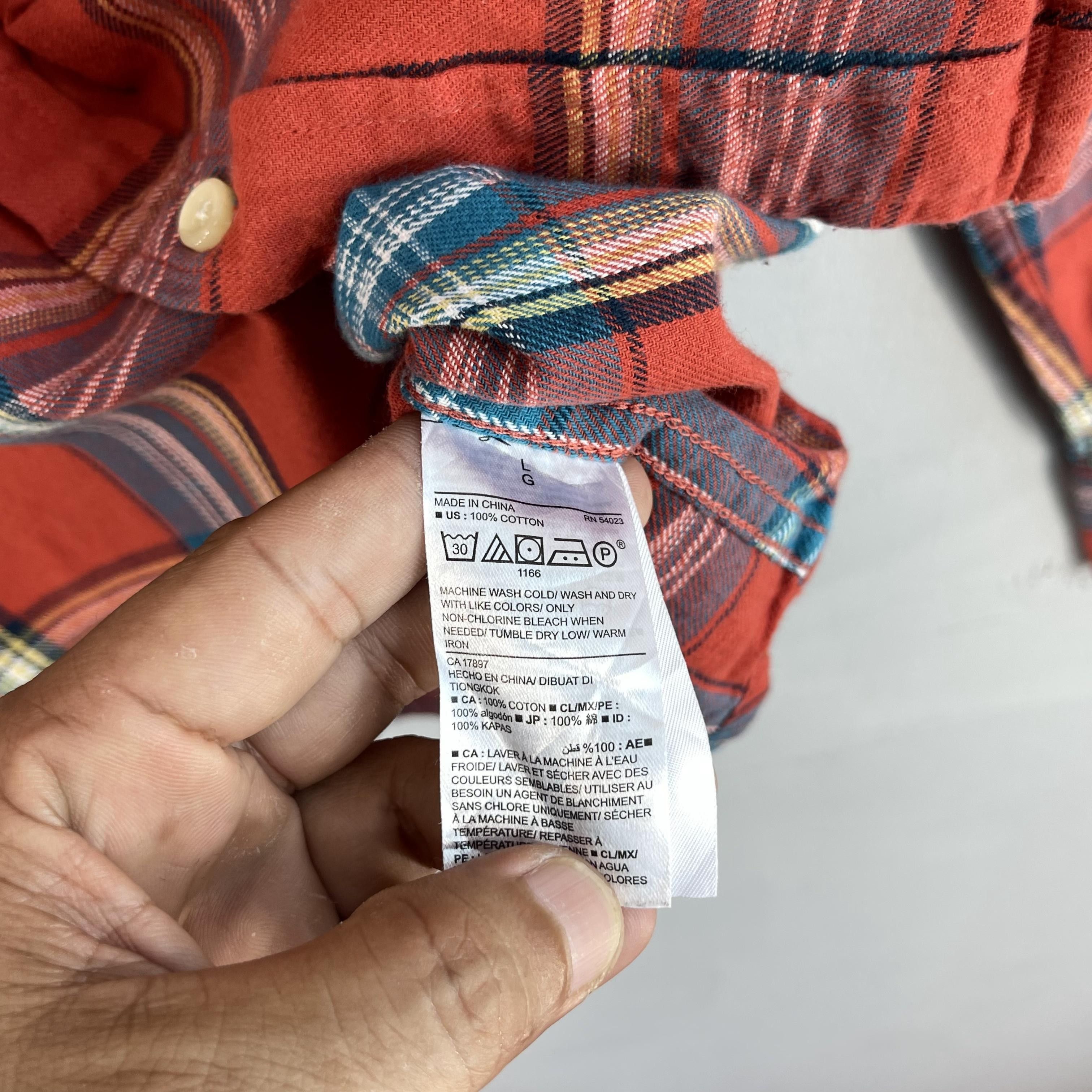 Flannel × Japanese Brand Vintage Old Navy Plaid Tartan Orange Button Up Flannel Size US L / EU 52-54 / 3 - 5 Thumbnail