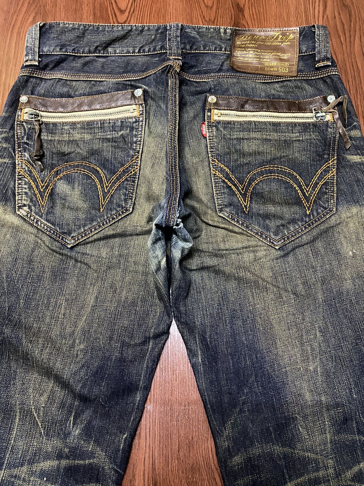 Edwin Vintage Edwin 503 Blue Trip Mud Wash Baggy Style Denim Size US 35 - 9 Thumbnail