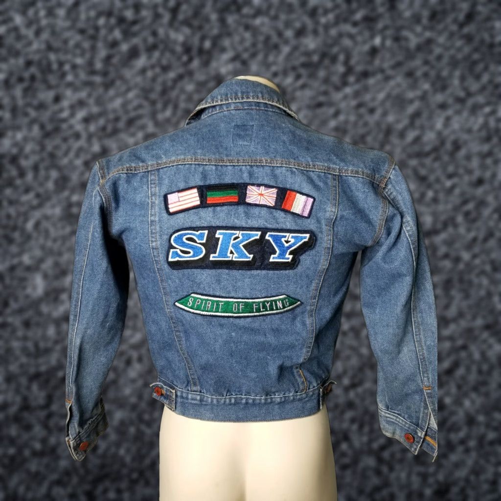Vintage Tomorrow's Generation Denim Jacket Flag Embroidered Flying Jean Jacket Womens Medium Blue Cotton Casual 90s Style Womens Medium Size 32" / US 10 / IT 46 - 1 Thumbnail