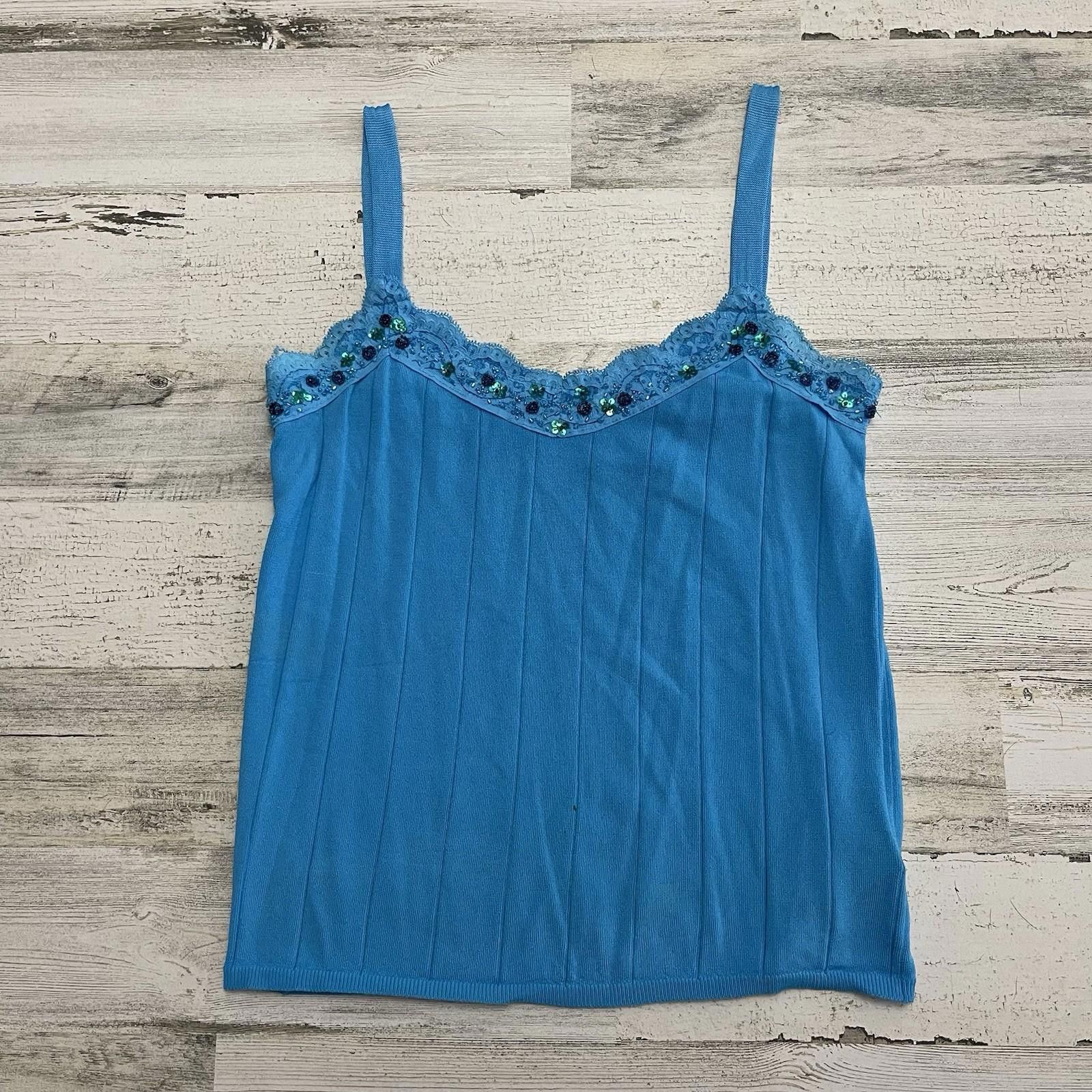 Designer Blue Items Fairy Y2K lace floral bead tank Large Size L / US 10 / IT 46 - 2 Thumbnail