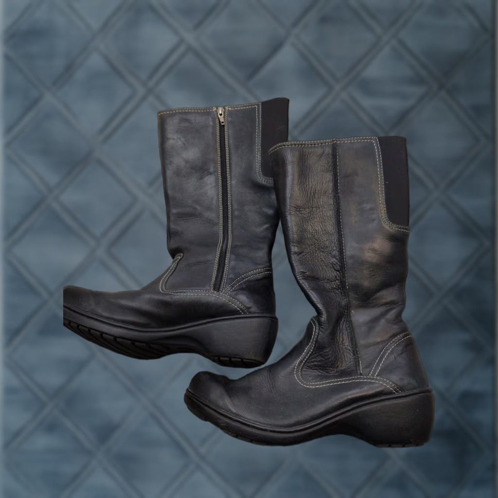 Vintage LL Bean Boots Womens 9.5 Black Leather Mid-Calf Side Zip Platform Wedge Comfort Size US 10 / IT 40 - 1 Thumbnail