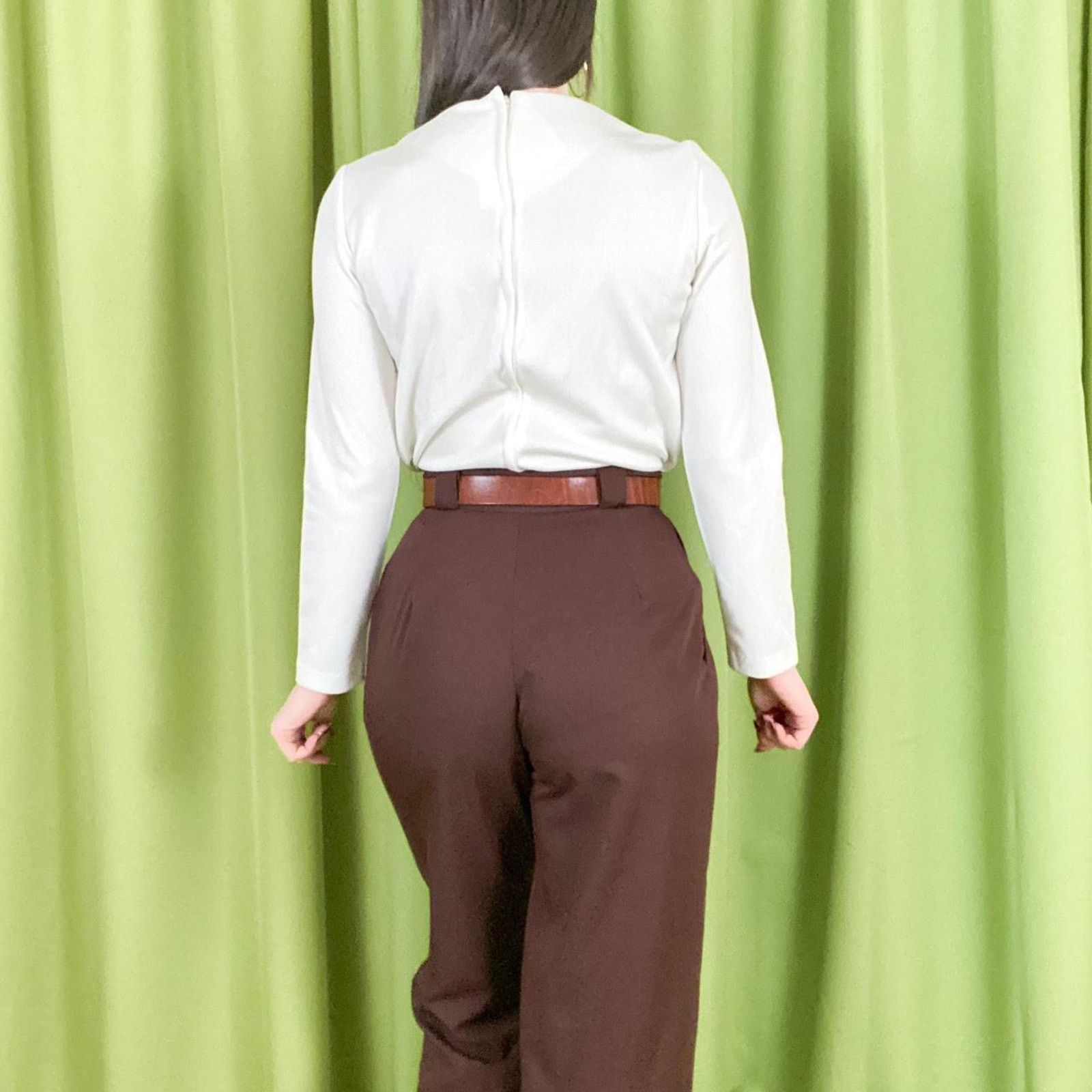 Vintage 70s Vintage Off White Cowl Neck Long Sleeve Blouse with Belt Size M / US 6-8 / IT 42-44 - 5 Thumbnail