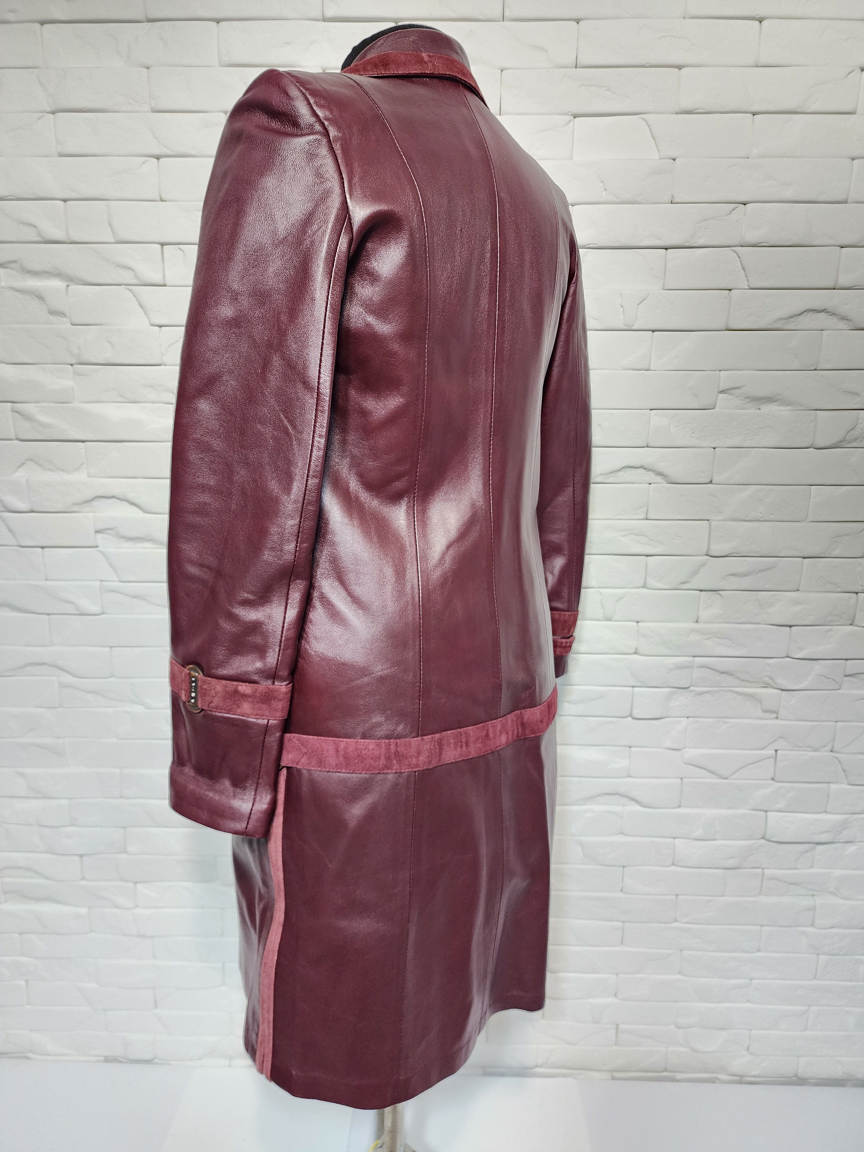 Genuine Leather Burgundy Leather Trench Coat: Women's Long Raincoat Size M / US 6-8 / IT 42-44 - 7 Thumbnail