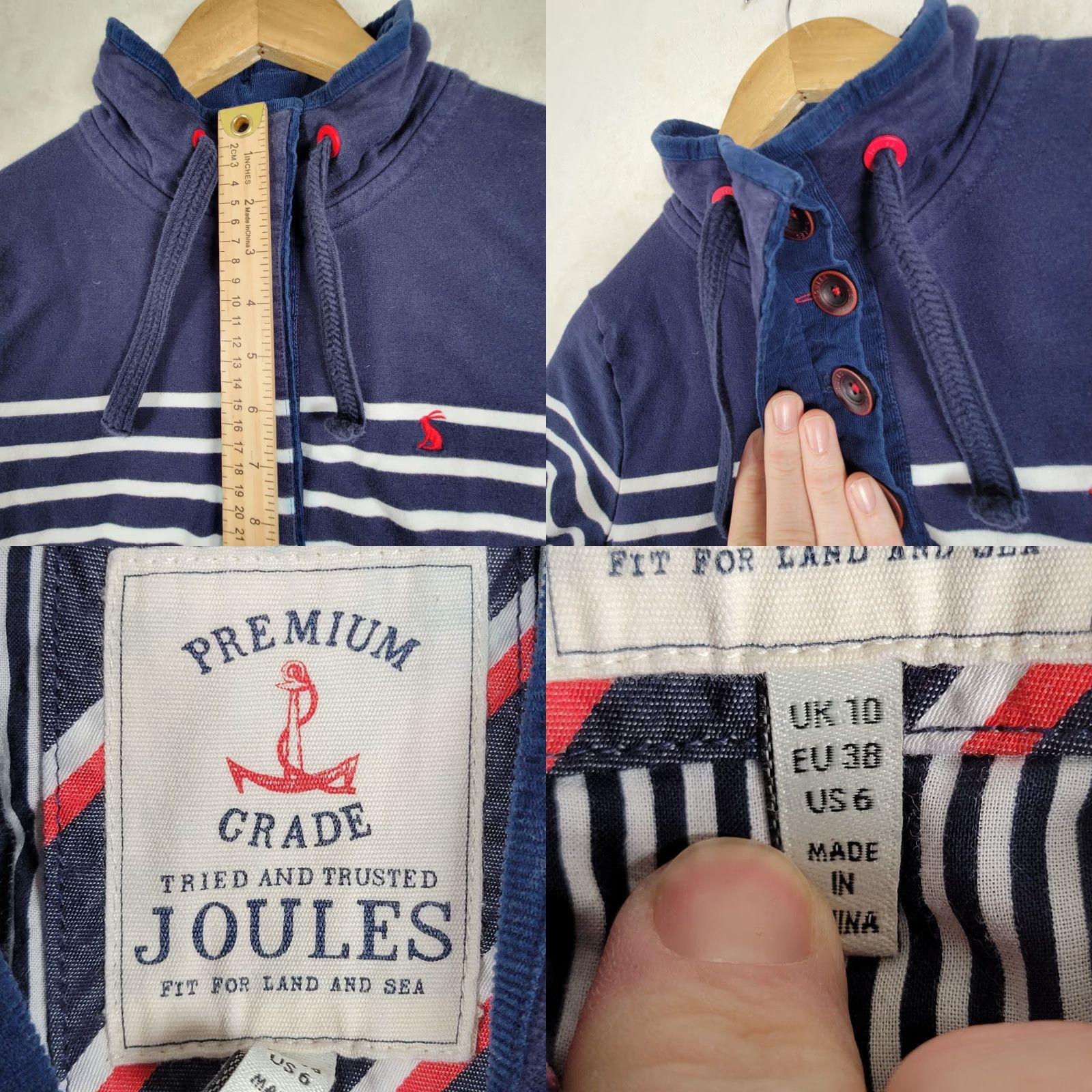 Vintage Joules Sweatshirt Striped Mock Neck Navy Blue Pullover 6 Women Regular Size Comfort Breathable Stretch Size M / US 6-8 / IT 42-44 - 9 Thumbnail