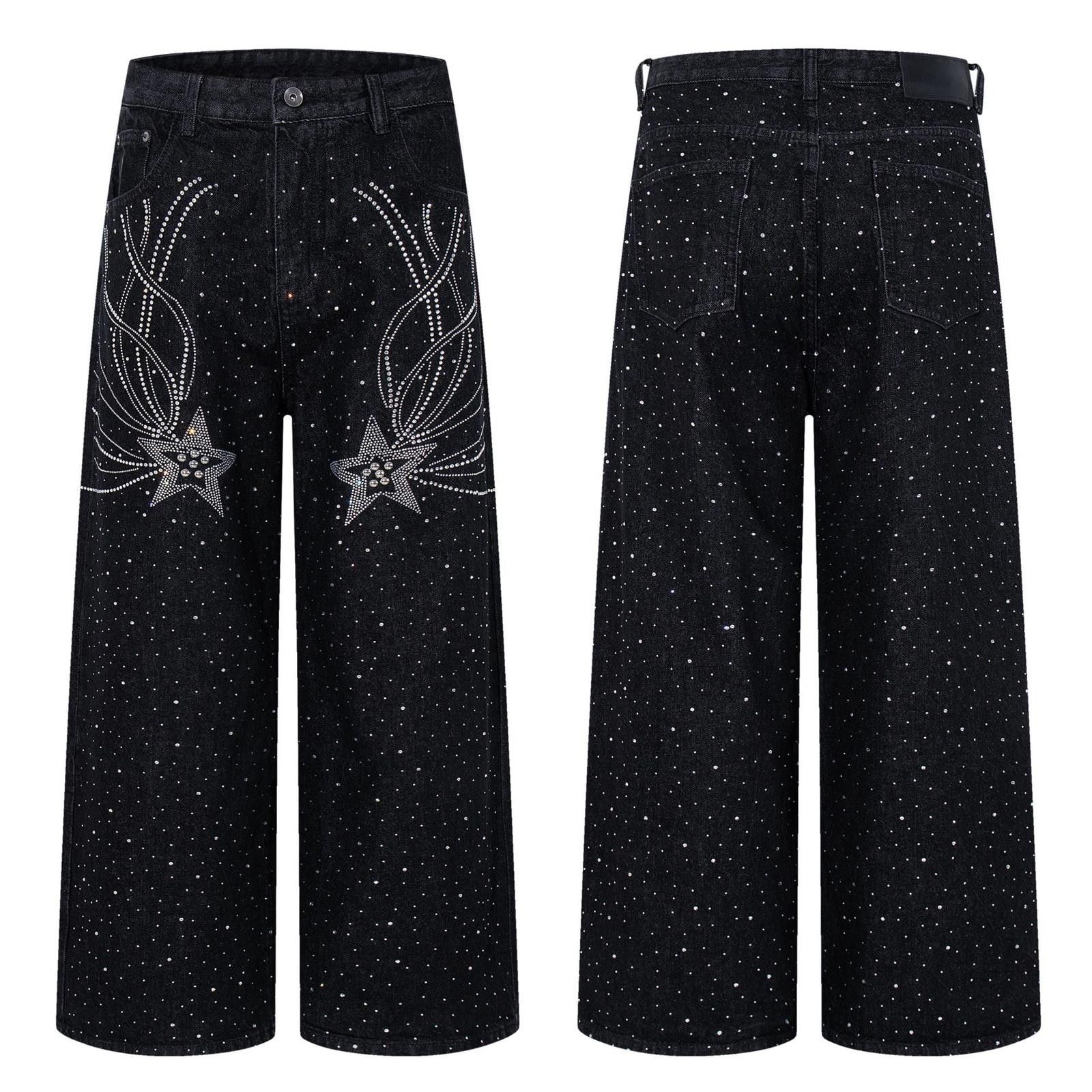 Japanese Brand Black Wide Leg Pants with Star Rhinestone Embellishment Size 27" / US 4 / IT 40 - 5 Thumbnail