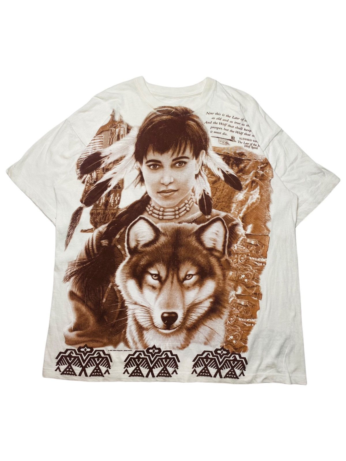 image of Hysteric Glamour x If Six Was Nine 1999 Goa Style Native Wolf Girl - Oneita T-Shirt in White (Size 