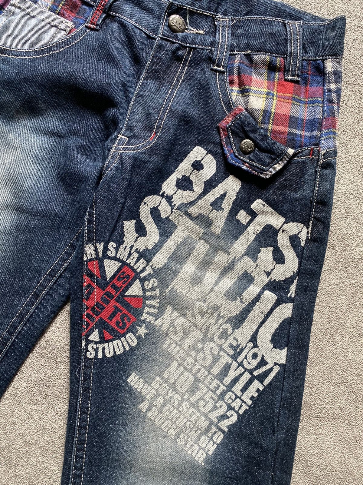 Japanese Brand 2000s Bat-su Studio Plaid Washed Denim - Punk Style Size US 26 / EU 42 - 2 Thumbnail