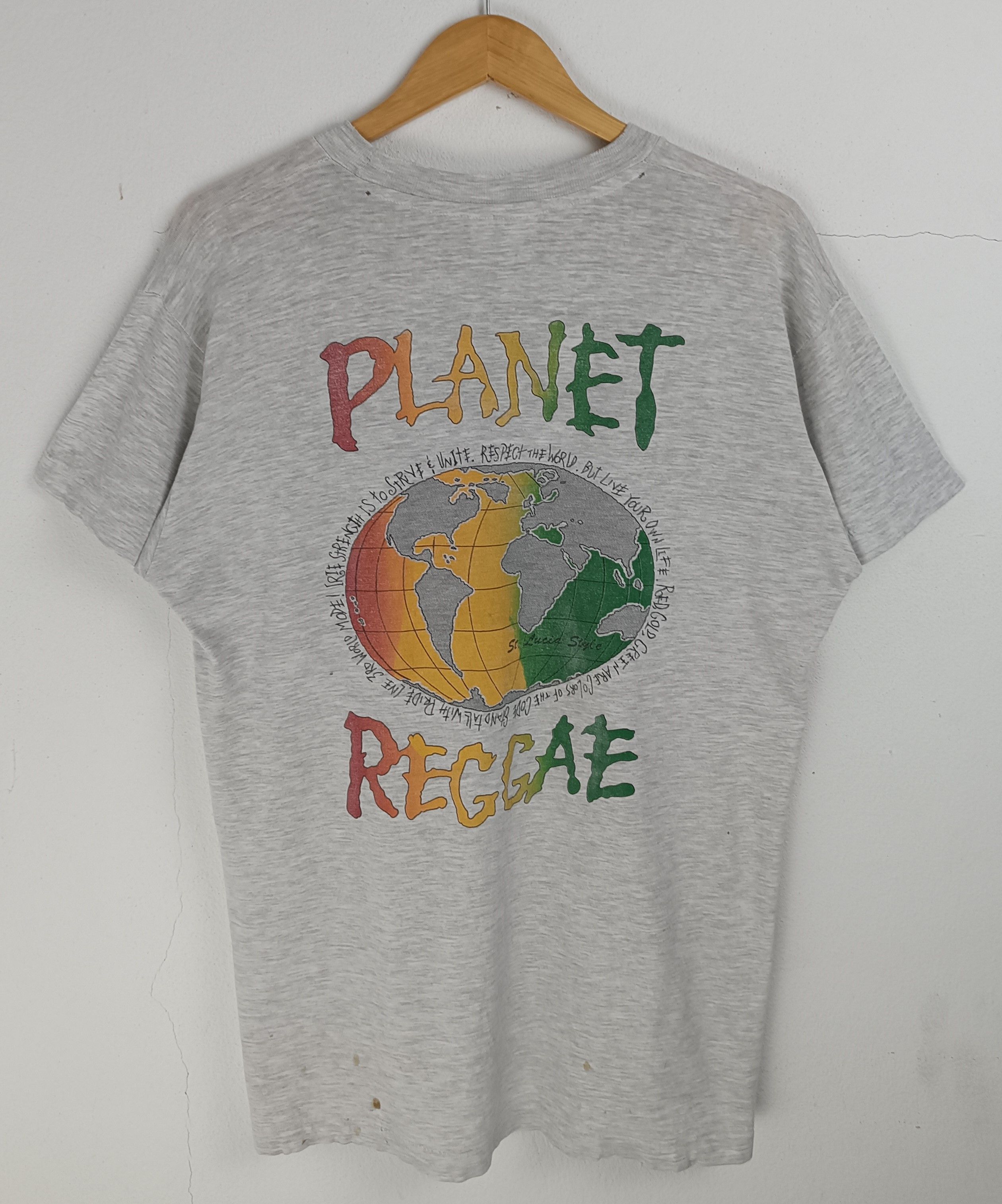 Rap Tees THRASHED FADED VINTAGE 90'S PLANET REGGAE GLOBE MARLEY 420 Size US L / EU 52-54 / 3 - 3 Thumbnail