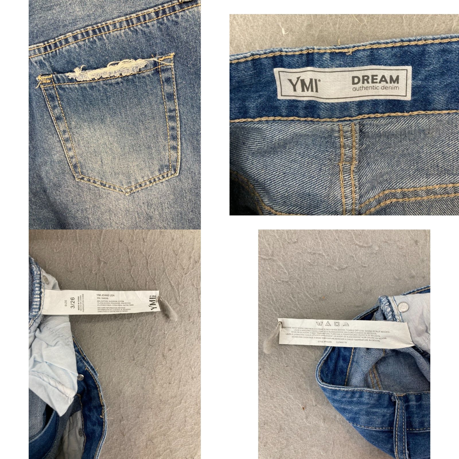 Denime YMI Womens Jeans 3/26 Blue Distressed Hi Rise Wide-Leg Denim 90s Regular Fit Size 26" / US 2 / IT 38 - 8 Thumbnail