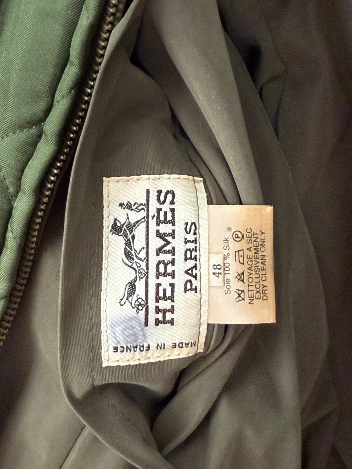Hermes Vintage Hermes 80s Green Silk Reversible Bomber Jacket Size US M / EU 48-50 / 2 - 8 Thumbnail