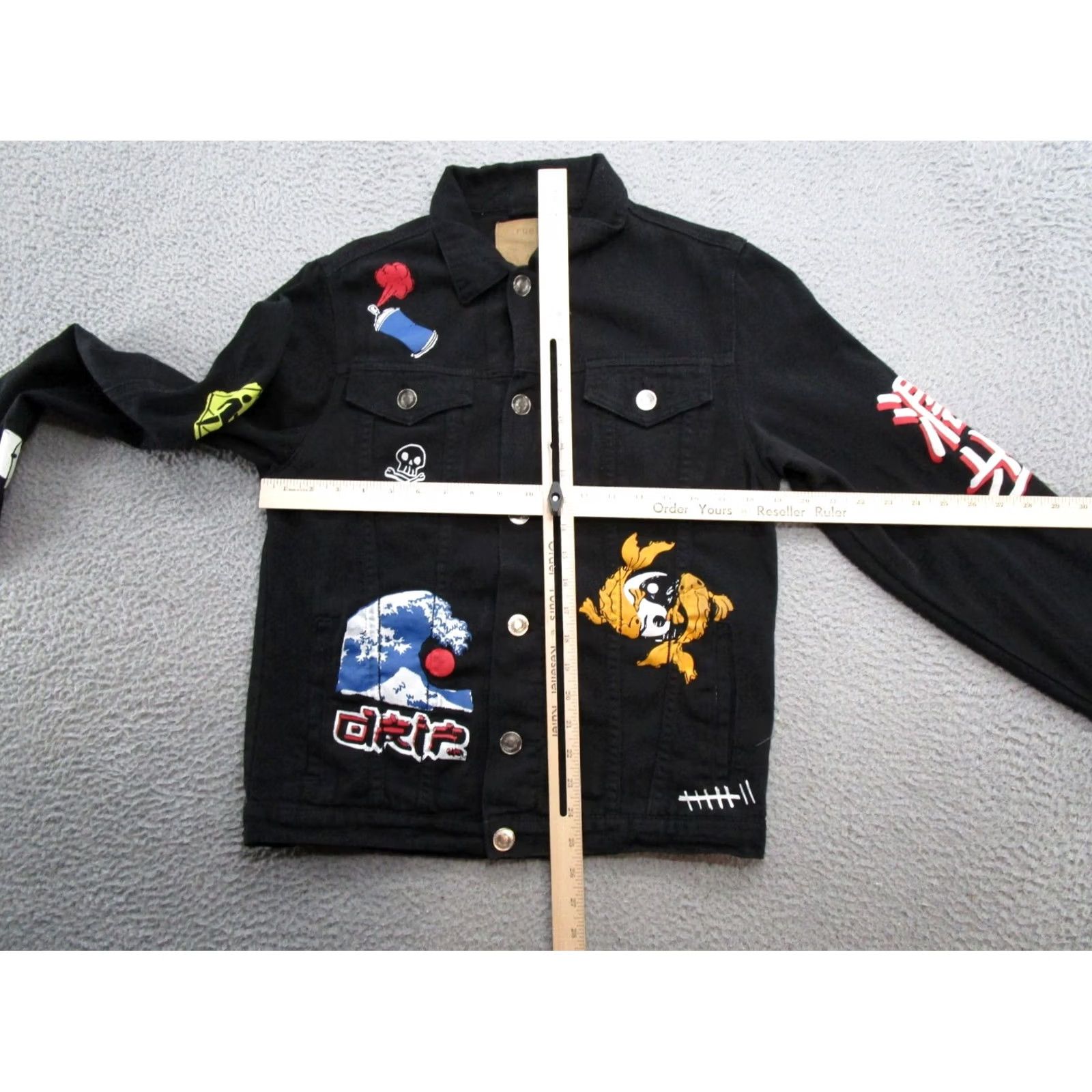 Vintage Rue21 Japan Tokyo Grafitti Wave Koi Fish Button U Black Denim Jacket S Women Jacket Denim Black Size S Limited 90s Theme Fish Vintage Womens Size S / US 4 / IT 40 - 5 Thumbnail