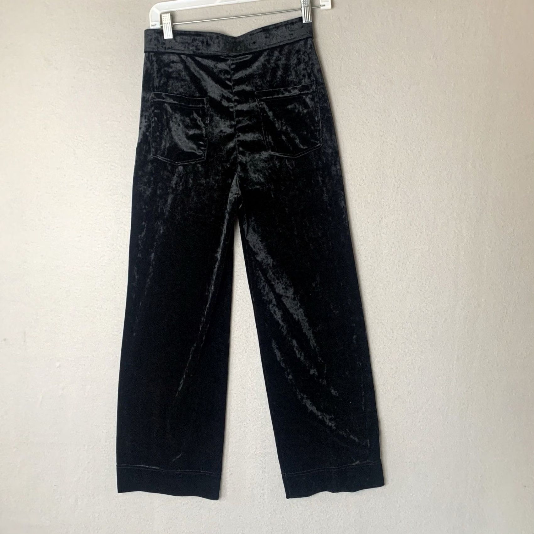 Vintage Halara Pants Women PS Black Velvet High Waisted Pockets Wide Leg Casual Size 28" / US 6 / IT 42 - 2 Thumbnail