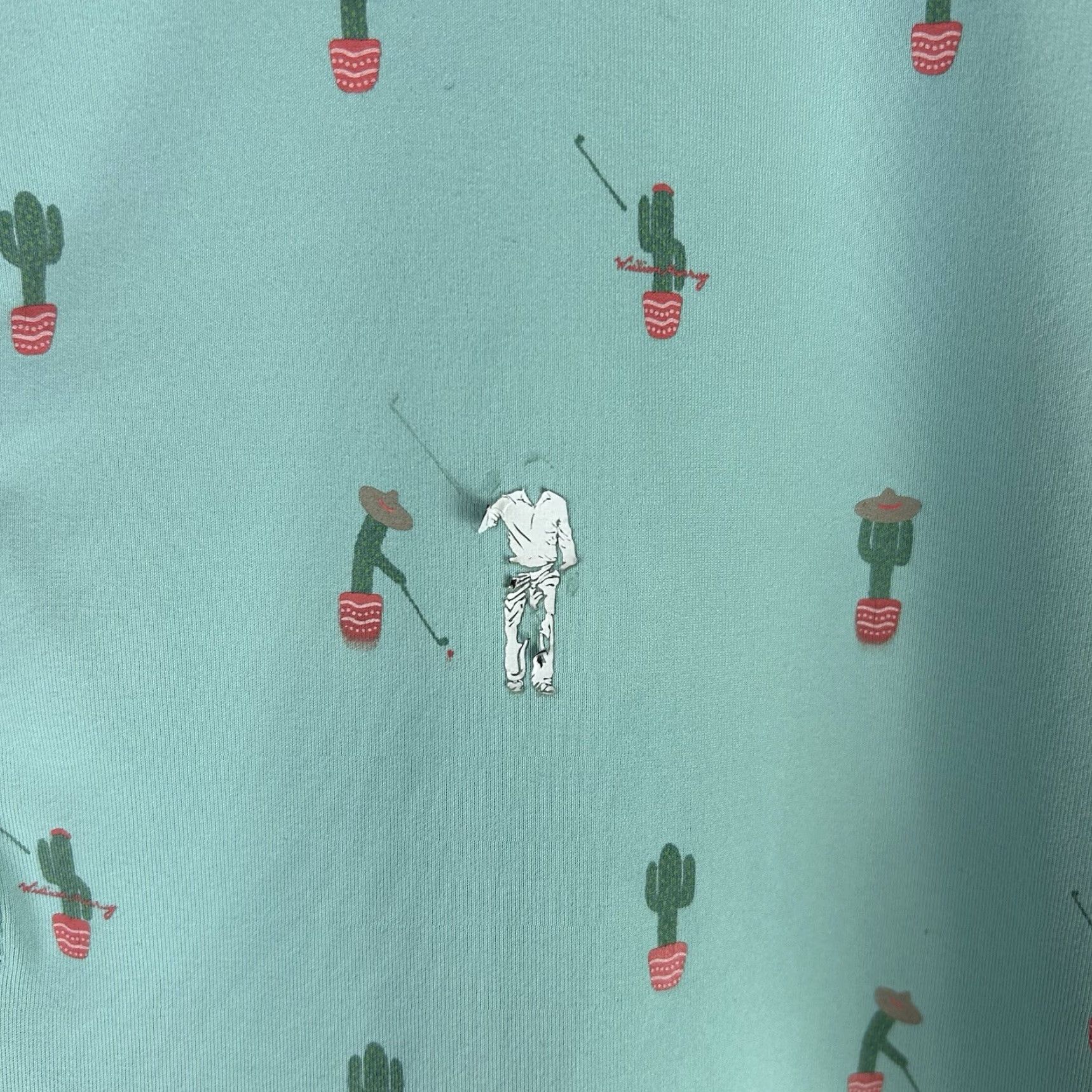 Vintage William Murray Golf Polo Shirt Men XL Mint Cactus Print Short Sleeve Button-Up Spread Collar Tropical, Breathable, Pockets, Graphic Print Size US XL / EU 56 / 4 - 5 Thumbnail