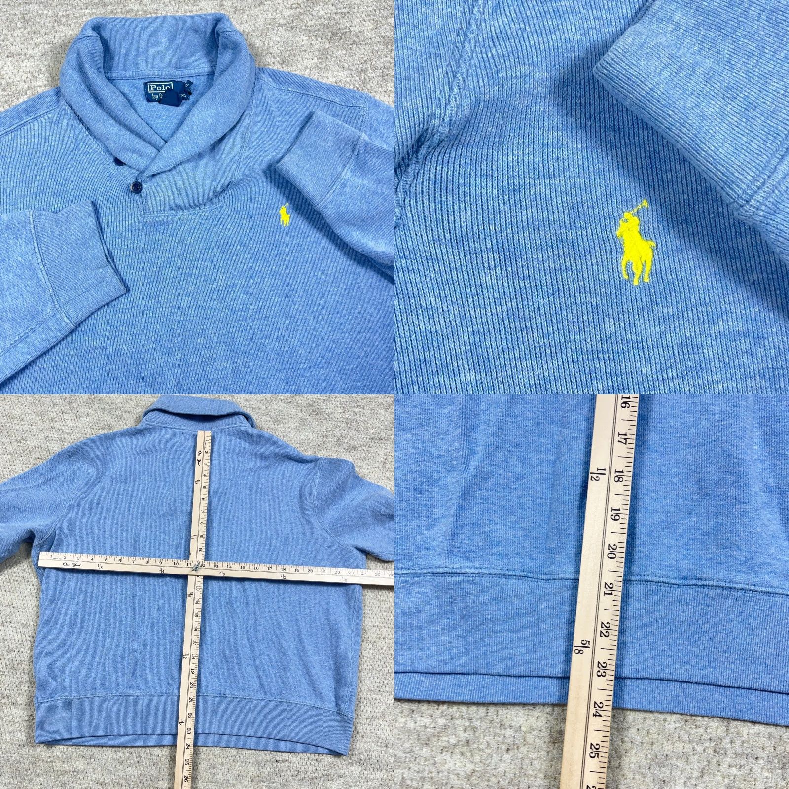 Polo Ralph Lauren VINTAGE Polo Ralph Lauren Sweater Men XL Blue Shawl Neck Sweatshirt Pullover Yellow VTG Size US XL / EU 56 / 4 - 8 Thumbnail
