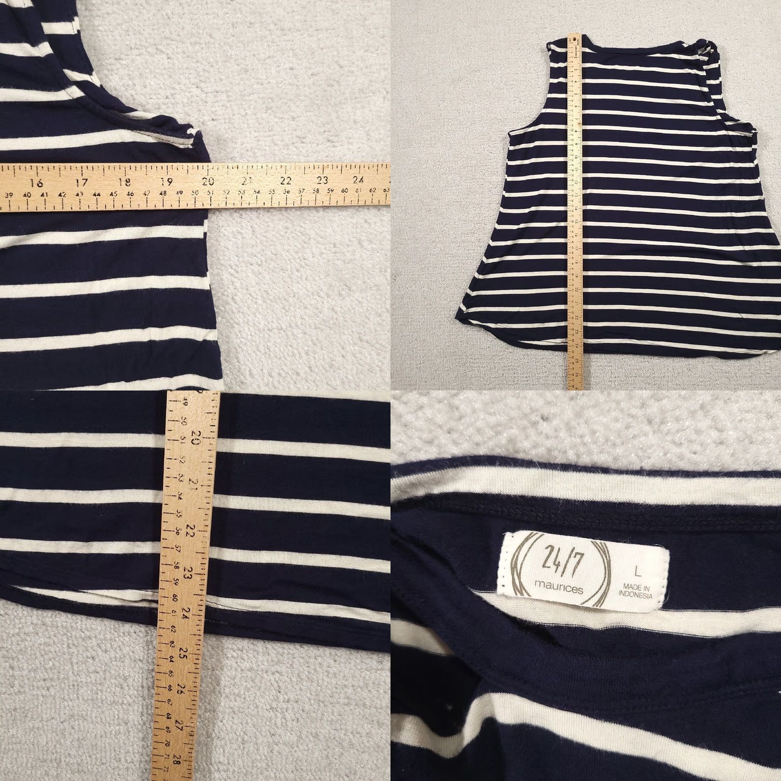 Vintage Maurices 24/7 Tank Top Shirt Womens Large Blue Striped Scoop Neck Stretch Tank Size L / US 10 / IT 46 - 8 Thumbnail