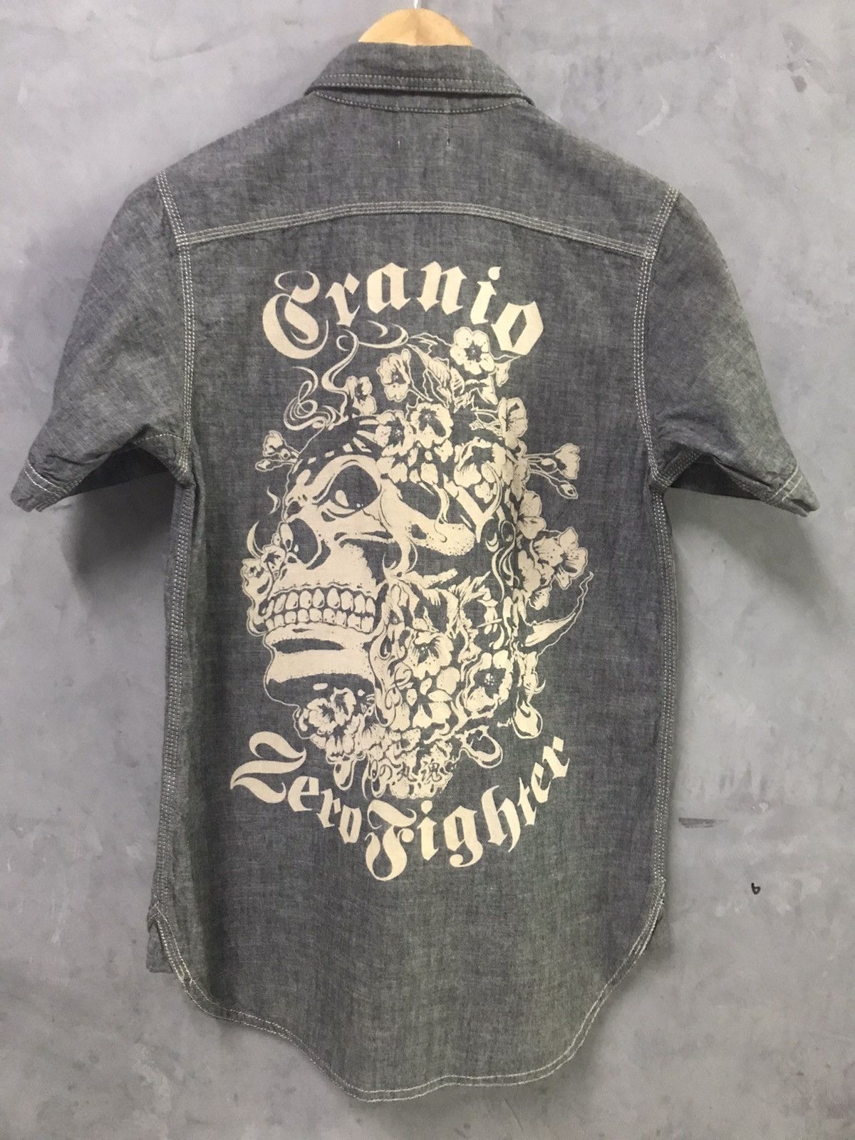 image of C.a.b Clothing X Cranio Zero Fighter Chambray Work Shirt in Grey, Men's (Size Small)