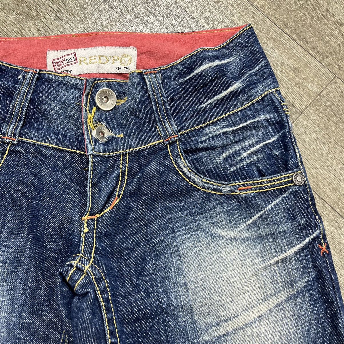 If Six Was Nine × Japanese Brand × Le Grande Bleu (L.G.B.) RedPepper Embroidered Distressed Flared Denim Jeans Bootcut Size 26" / US 2 / IT 38 - 8 Thumbnail