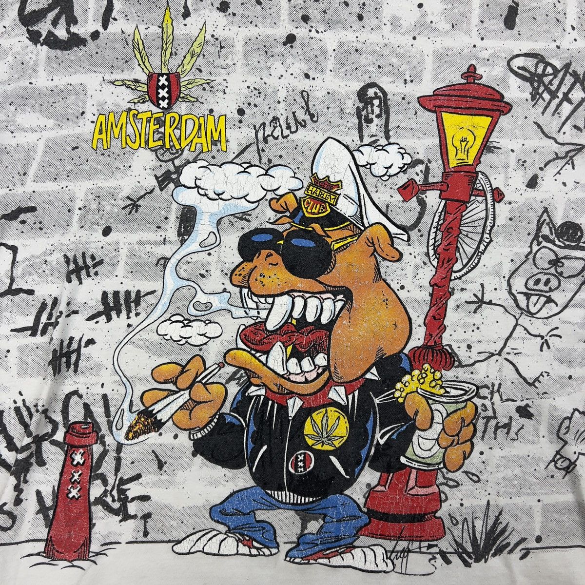 Vintage Rare! Vintage Amsterdam Drugs Tee Big Logo Overprint 90s Size US XL / EU 56 / 4 - 8 Thumbnail