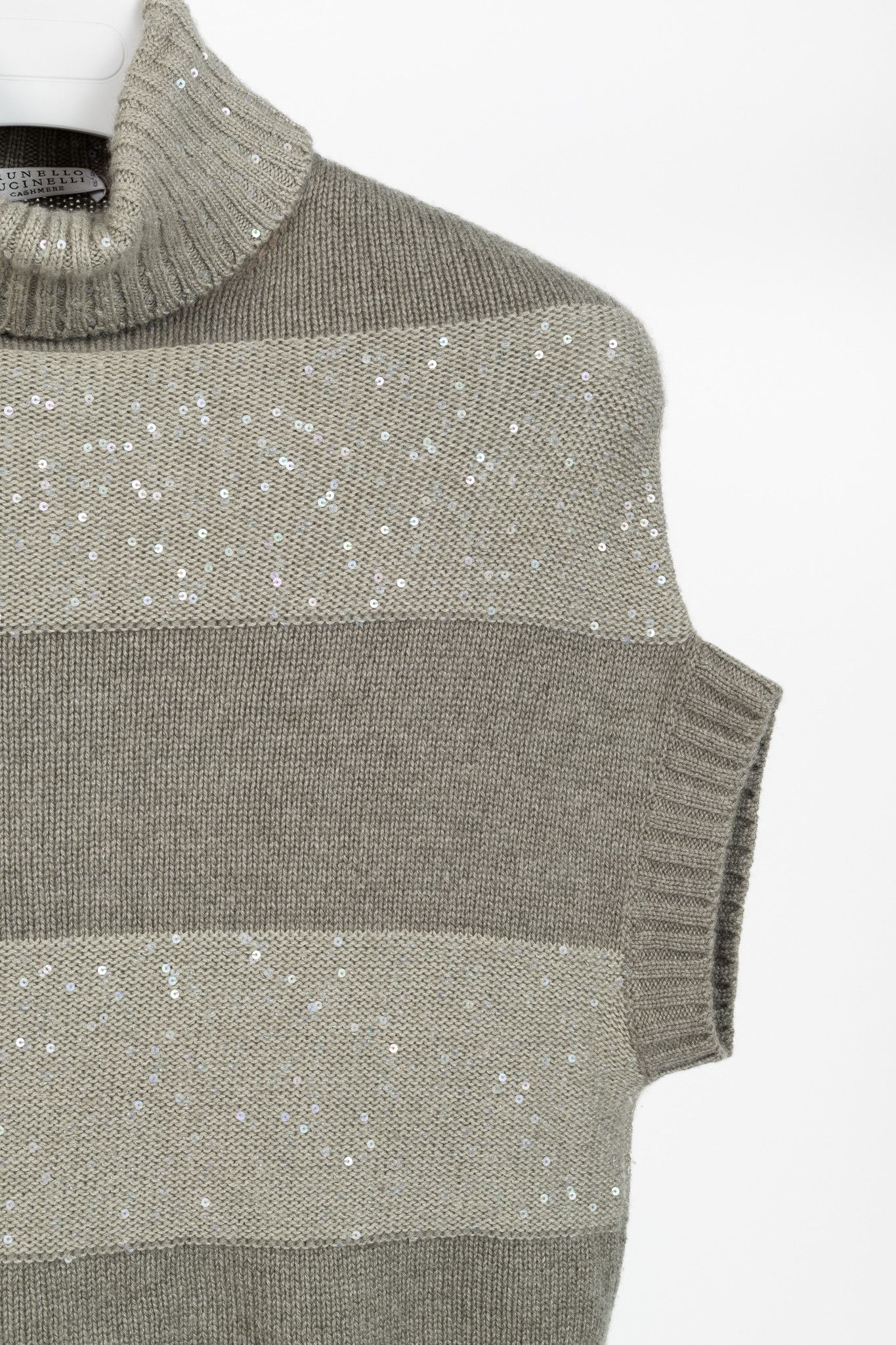 Brunello Cucinelli Grey Cashmere Sequin Turtleneck Sweater
