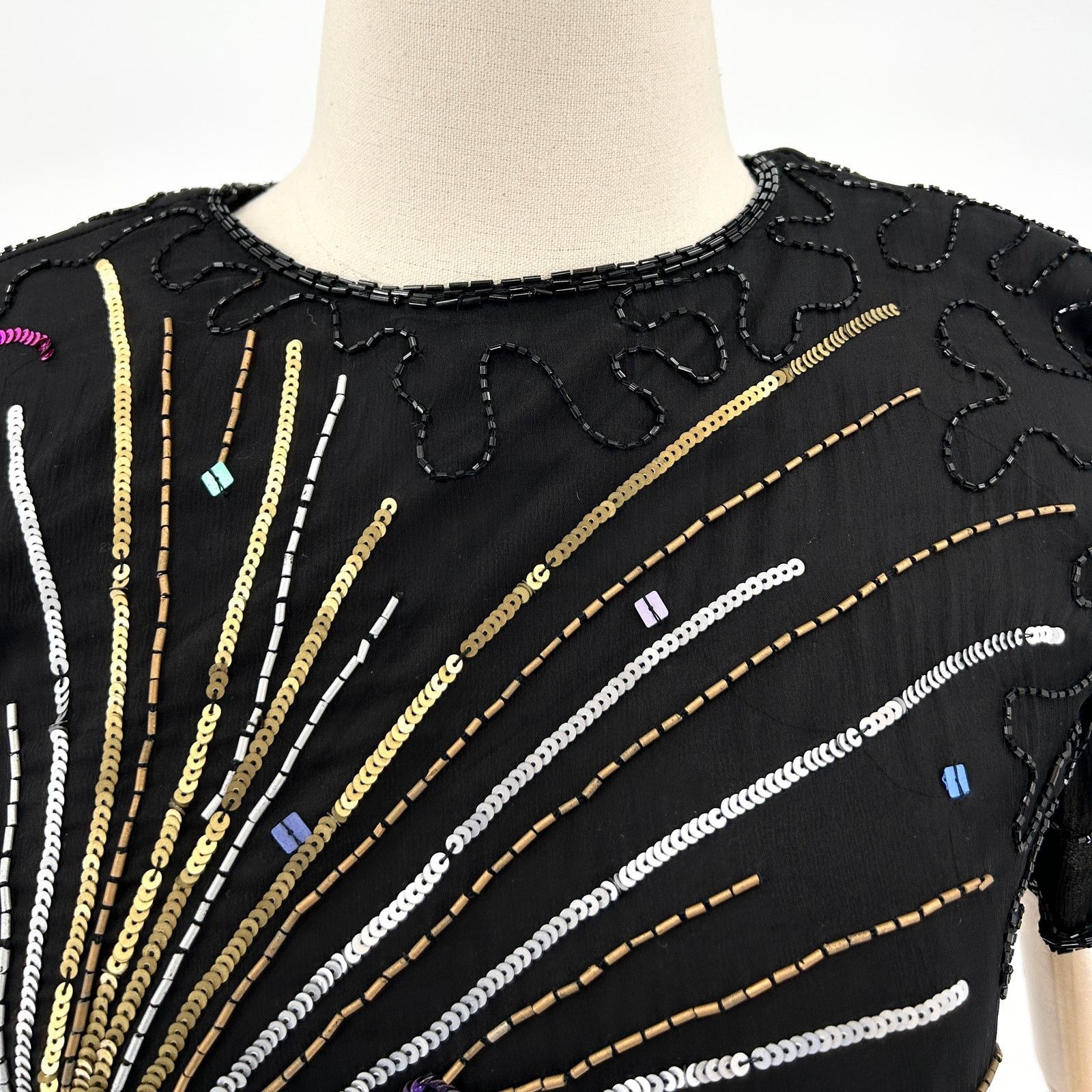 Adrianna Papell Black 100% Silk Sequin Champagne NYE Top Size S / US 4 / IT 40 - 5 Thumbnail