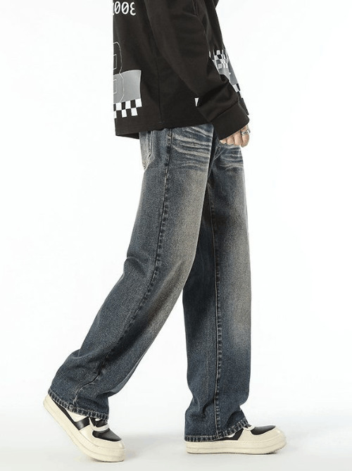 Men´s washed vintage whisker straight high street jeans Menswear