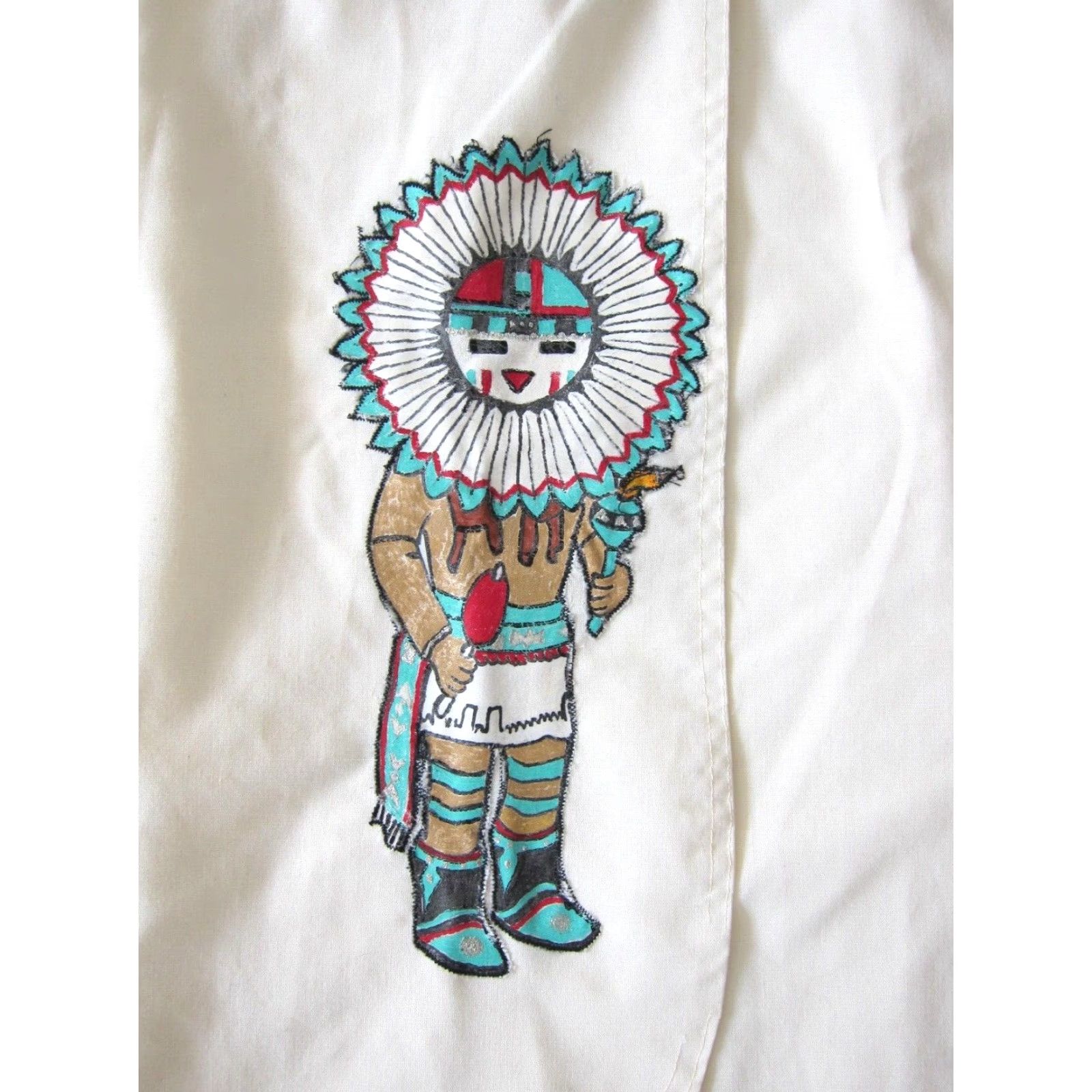 Vintage VINTAGE Handmade Ivory Cotton Ethnic Embroidered Patch Wrap Skirt Women Small Size 28" / US 6 / IT 42 - 3 Thumbnail