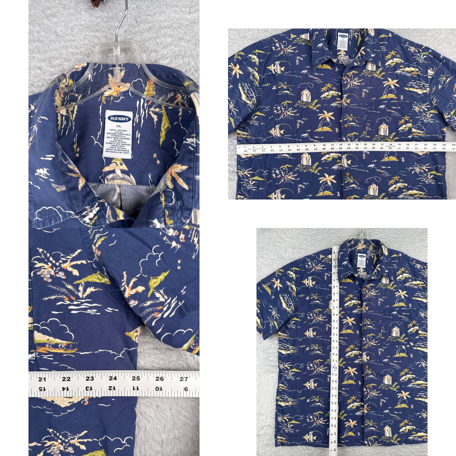 Old Navy VINTAGE Old Navy Shirt Men XL Blue Palm Surf Luau Hawaiian Cotton Button-Up Short Sleeve Reg Regular 44in Chest Mens Size US XL / EU 56 / 4 - 8 Thumbnail