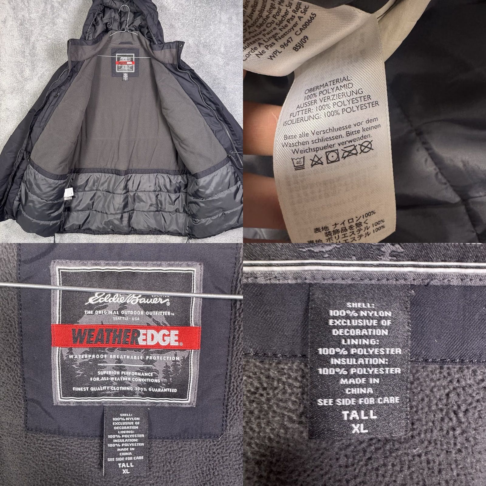 Eddie Bauer Eddie Bauer WeatherEdge Jacket Mens XLT Insulated Hooded Full Zip Parka Black Weathergear Rain Wind-Resistant Outdoors Camping Cargo Pockets Size US XL / EU 56 / 4 - 8 Thumbnail